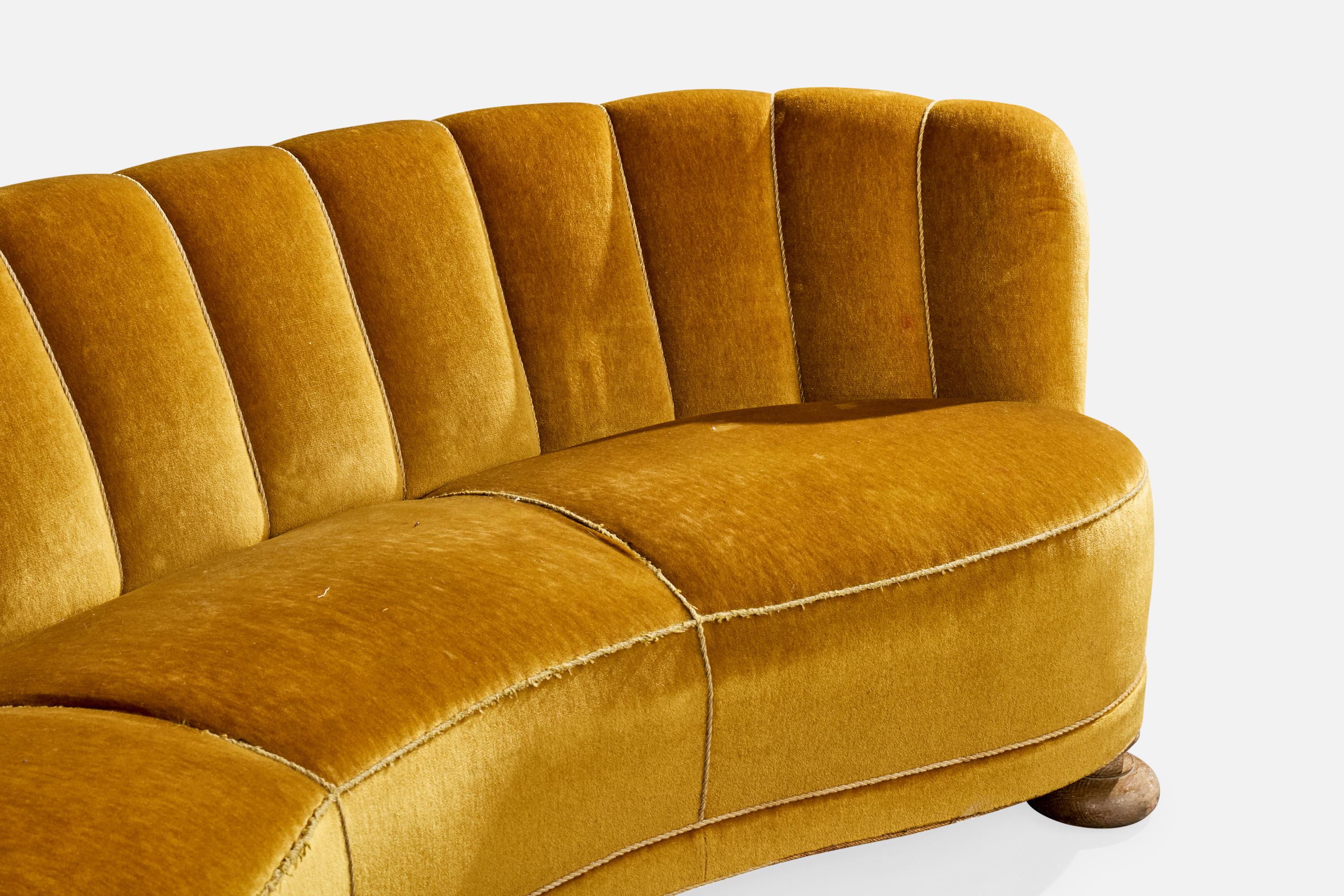 Danish Designer, Sofa, Wood, Velvet, Denmark, 1940s For Sale 1