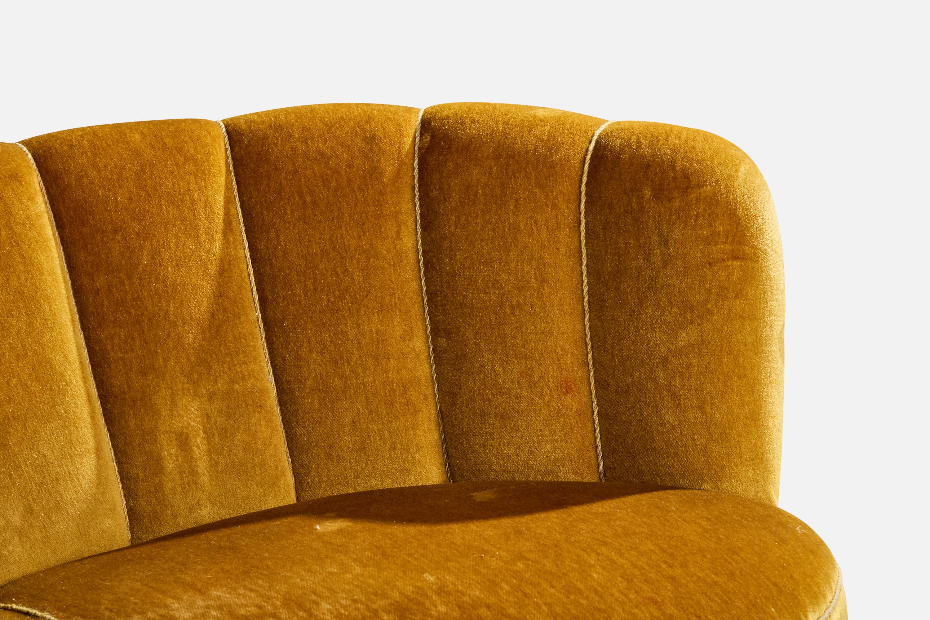 Danish Designer, Sofa, Wood, Velvet, Denmark, 1940s For Sale 3