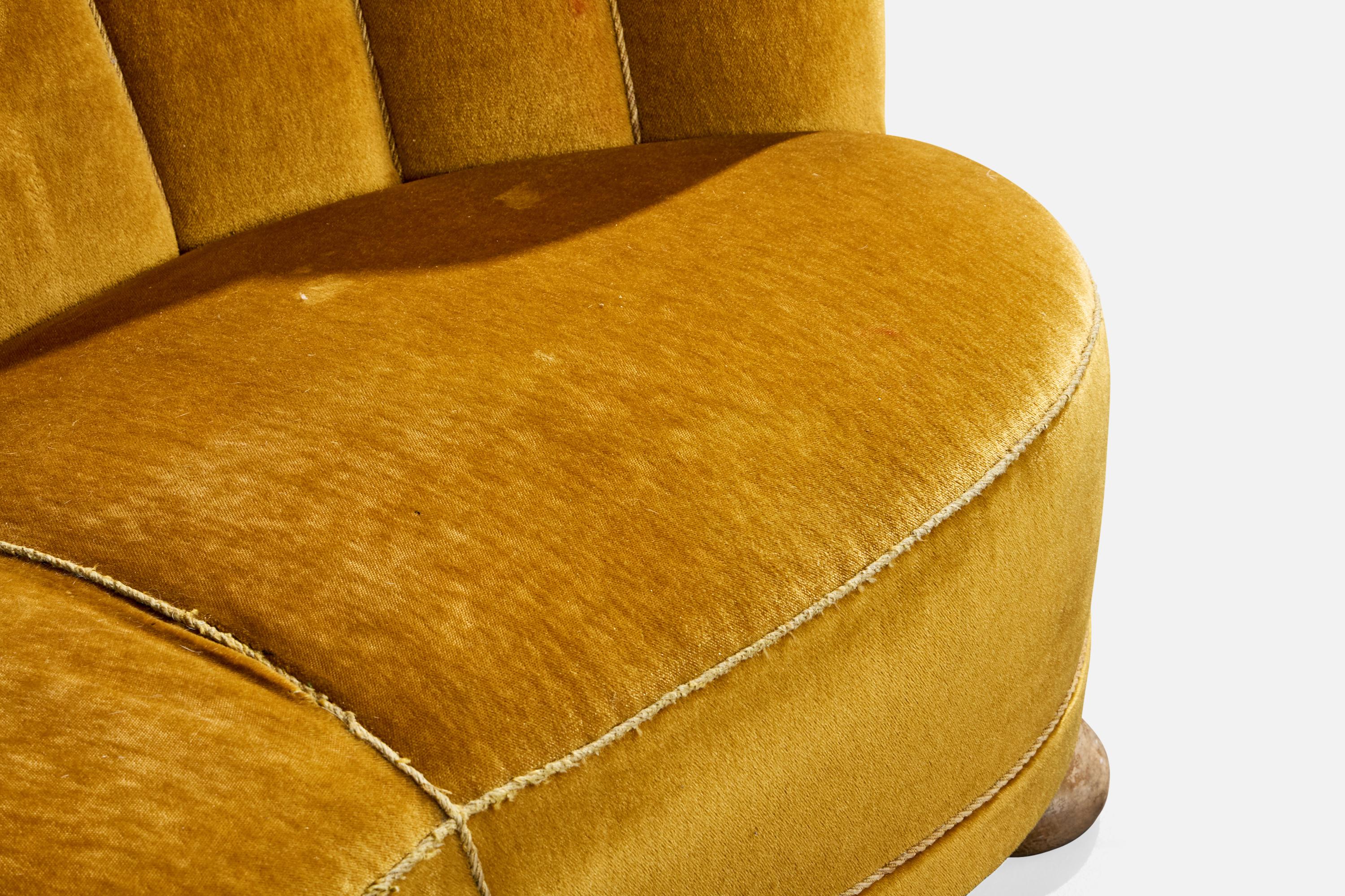Danish Designer, Sofa, Wood, Velvet, Denmark, 1940s For Sale 4