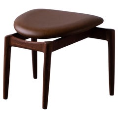 Danish Designer, Stool, Brown Leather, Teak, Denmark, 1950s