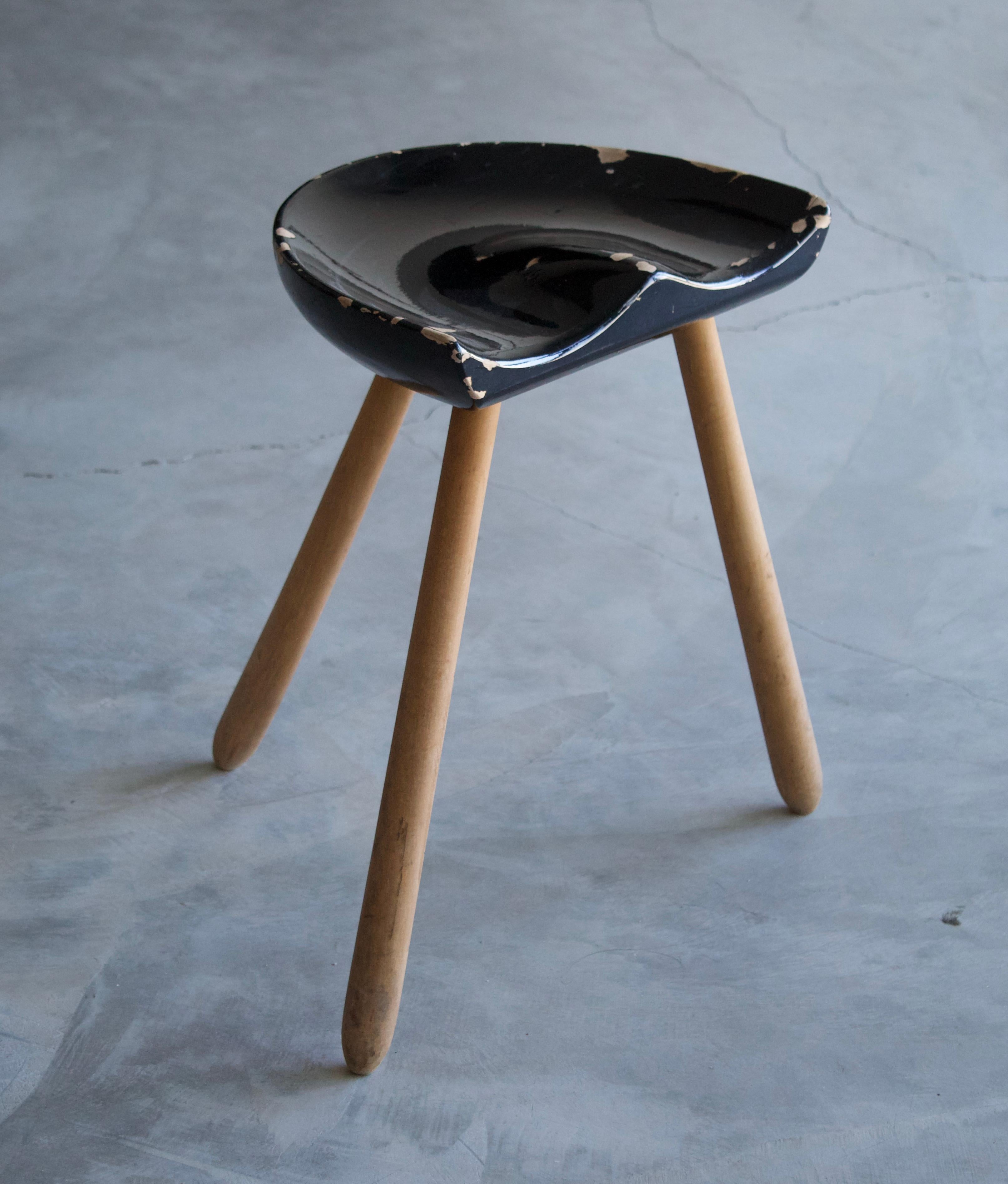 A finely carved and turned oak stool with black-lacquered seat. Produced in Denmark, c. 1950s.

Other designers of the period include Mogens Lassen, Josef Frank, Arne Jacobsen, Finn Juhl, and Philip Arctander.

 