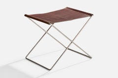Danish Designer, Stool, Steel, Leather, Denmark, 1980s