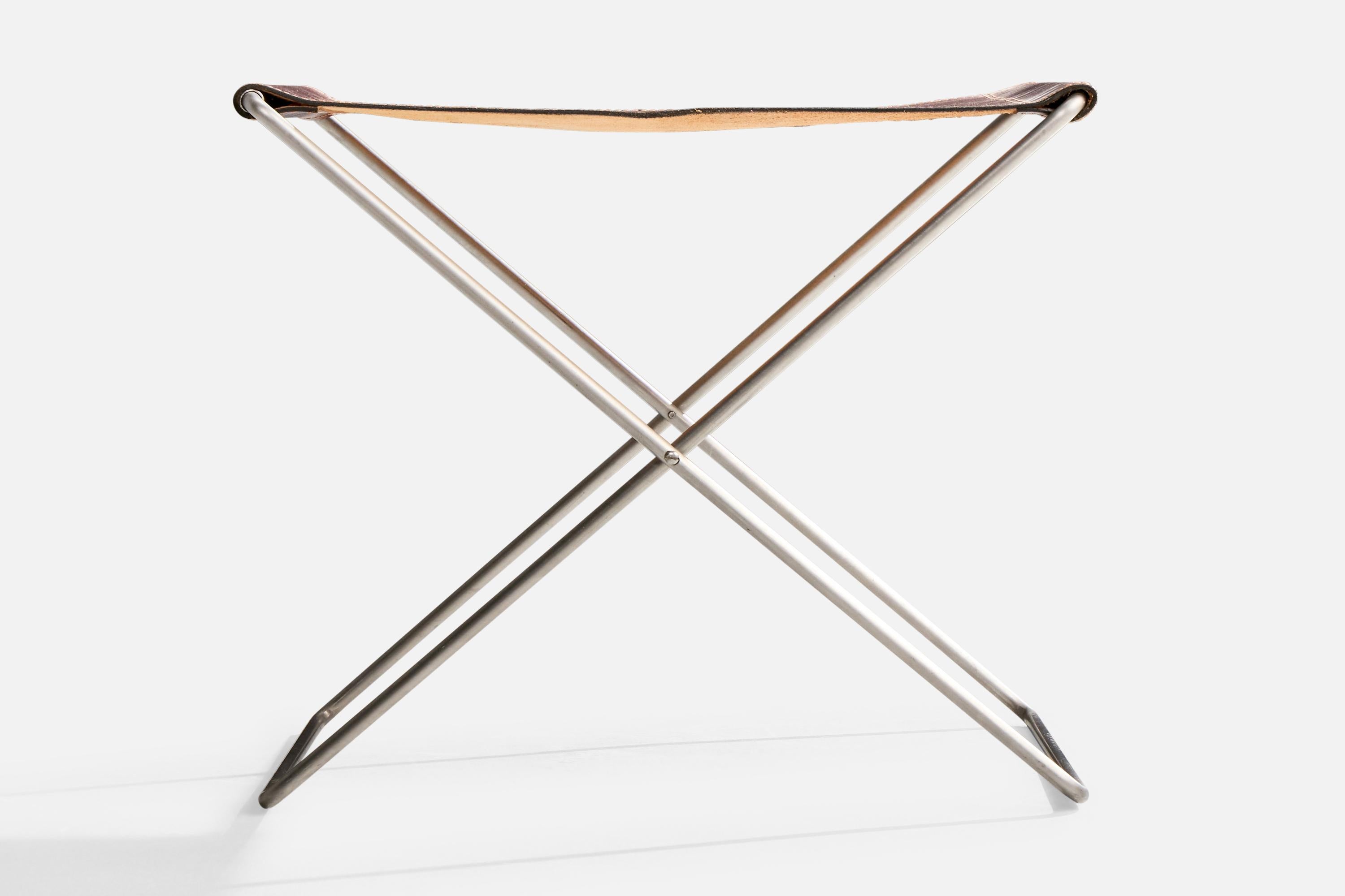 Late 20th Century Danish Designer, Stool, Steel, Leather, Denmark, 1980s For Sale