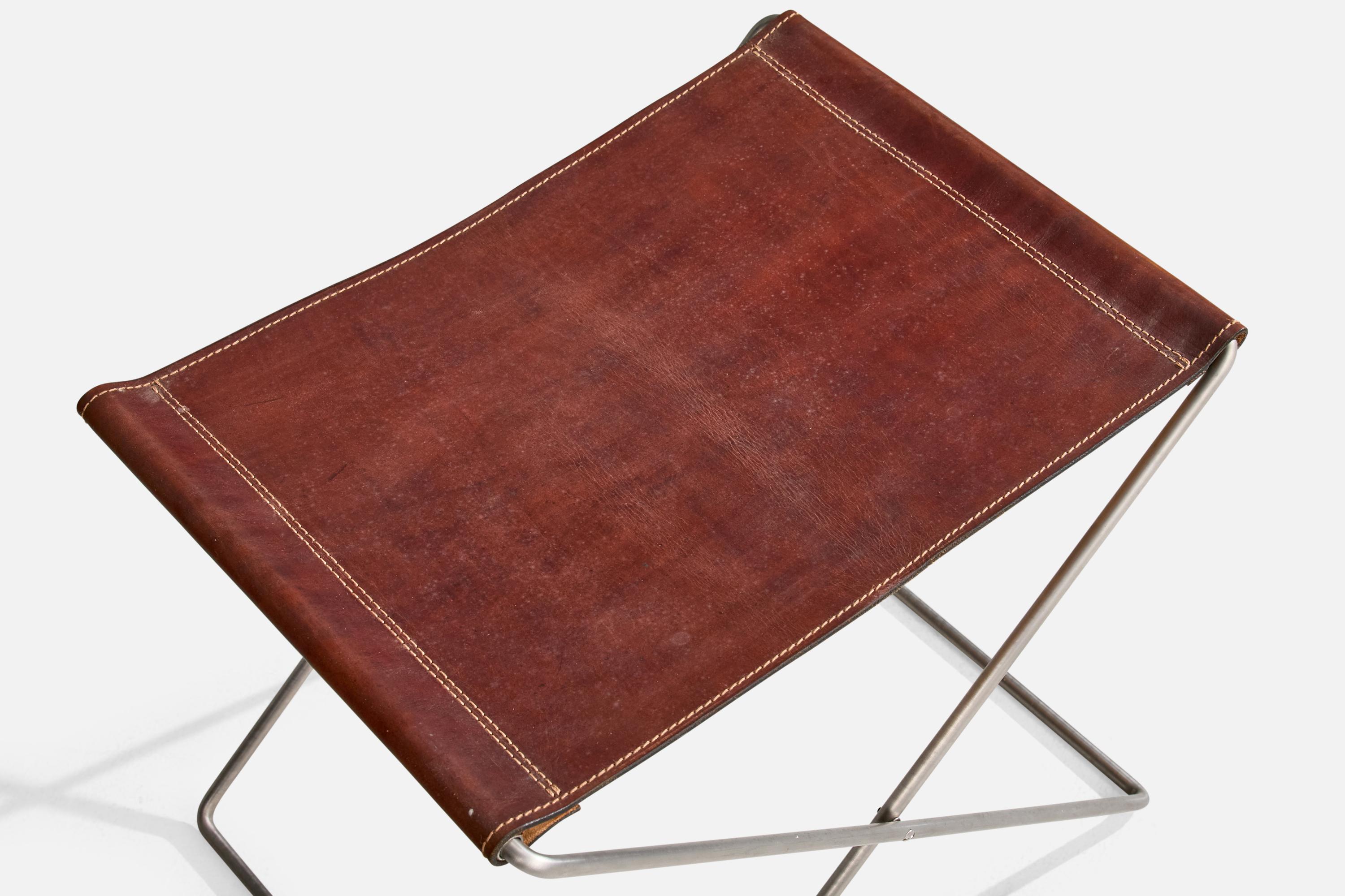 Danish Designer, Stool, Steel, Leather, Denmark, 1980s For Sale 1