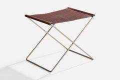 Danish Designer, Stool, Steel, Leather, Denmark, 1980s