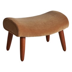 Tabouret de designer danois, teck, mohair, Danemark, années 1950
