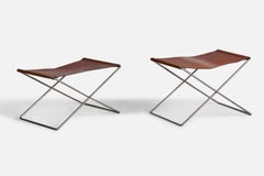 Danish Designer, Stools, Metal, Leather, Denmark, 1980s