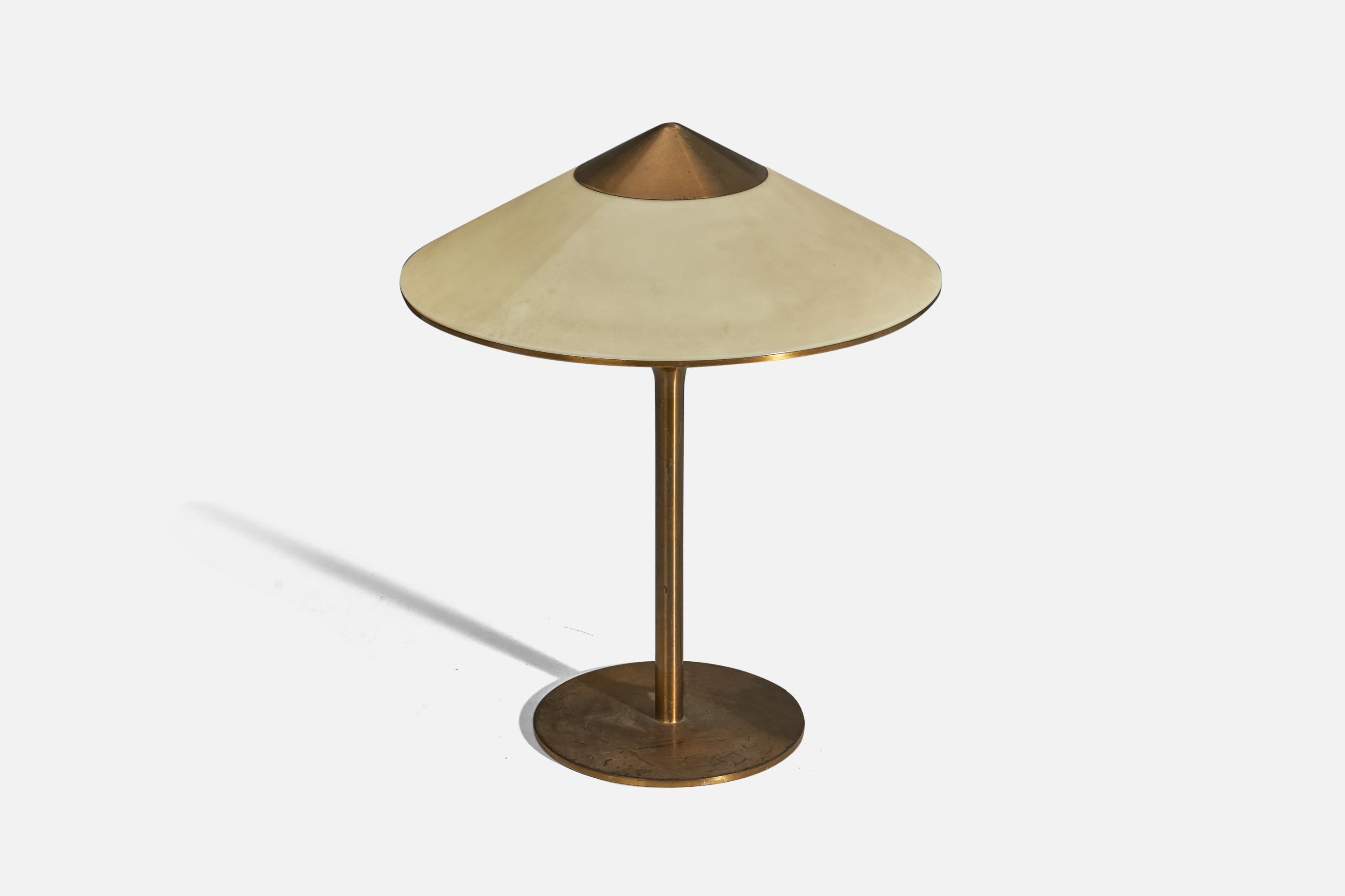 Scandinavian Modern  Danish Designer, Table Lamp, Brass, Acrylic, Denmark, 1950s For Sale