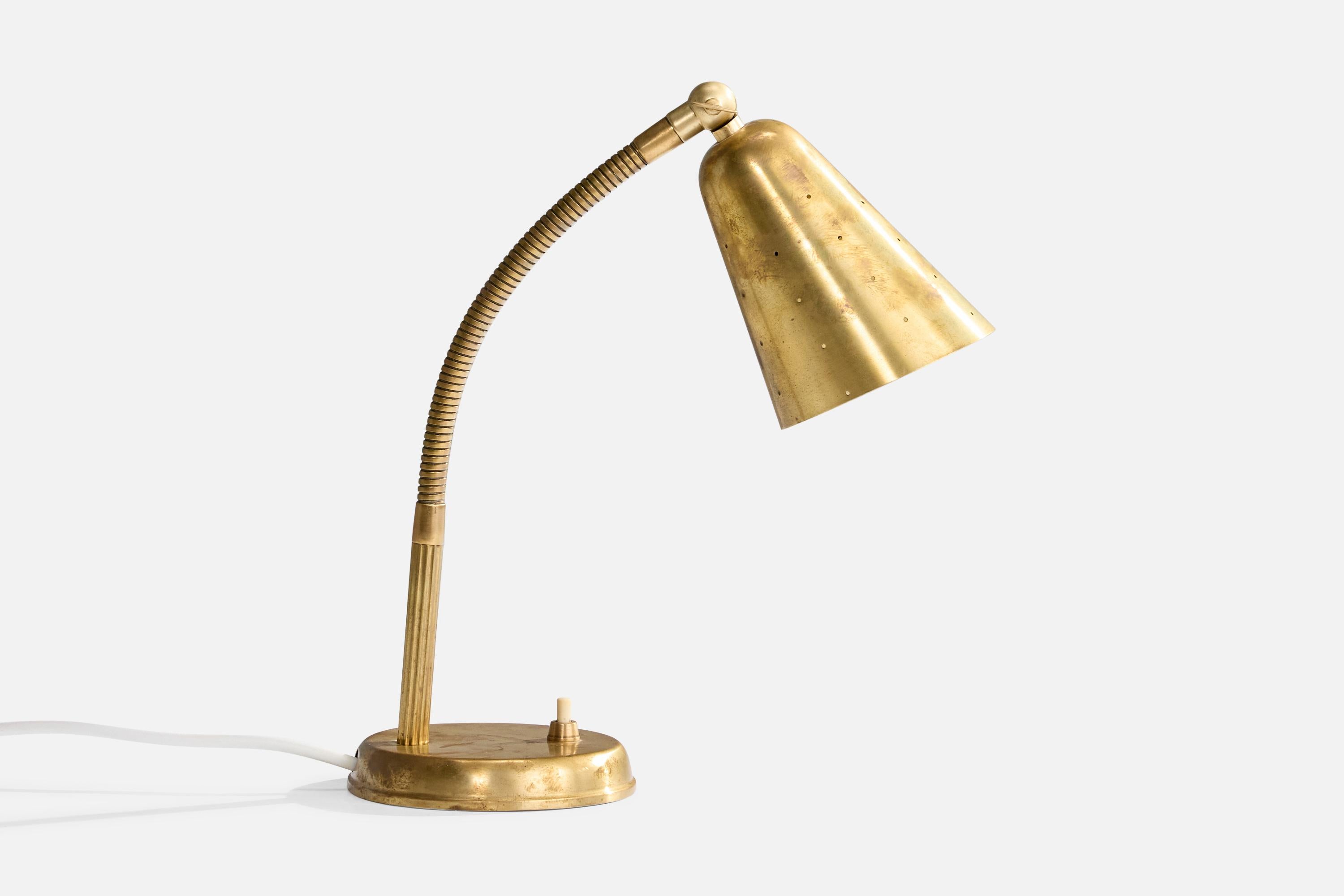 Danish Designer, Table Lamp, Brass, Denmark, 1940s In Good Condition For Sale In High Point, NC
