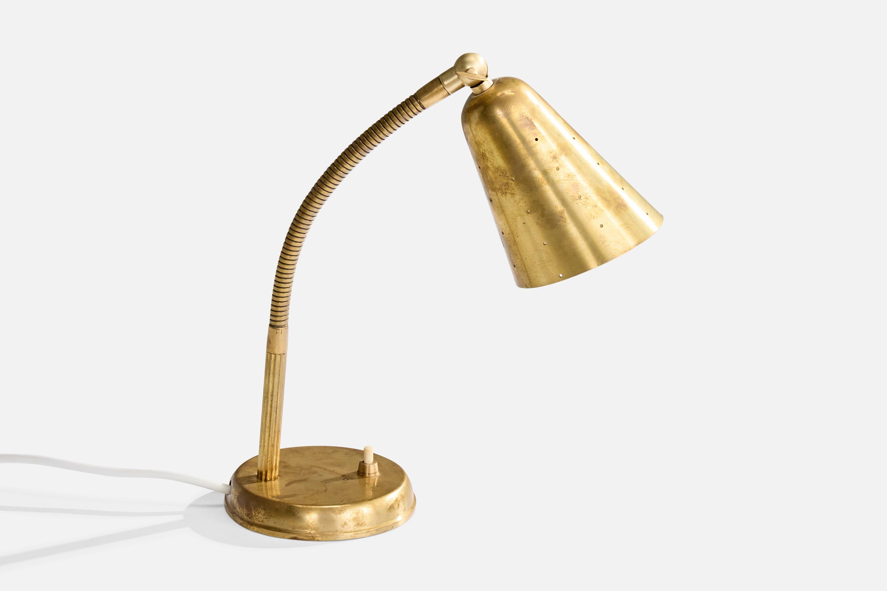Mid-20th Century Danish Designer, Table Lamp, Brass, Denmark, 1940s For Sale