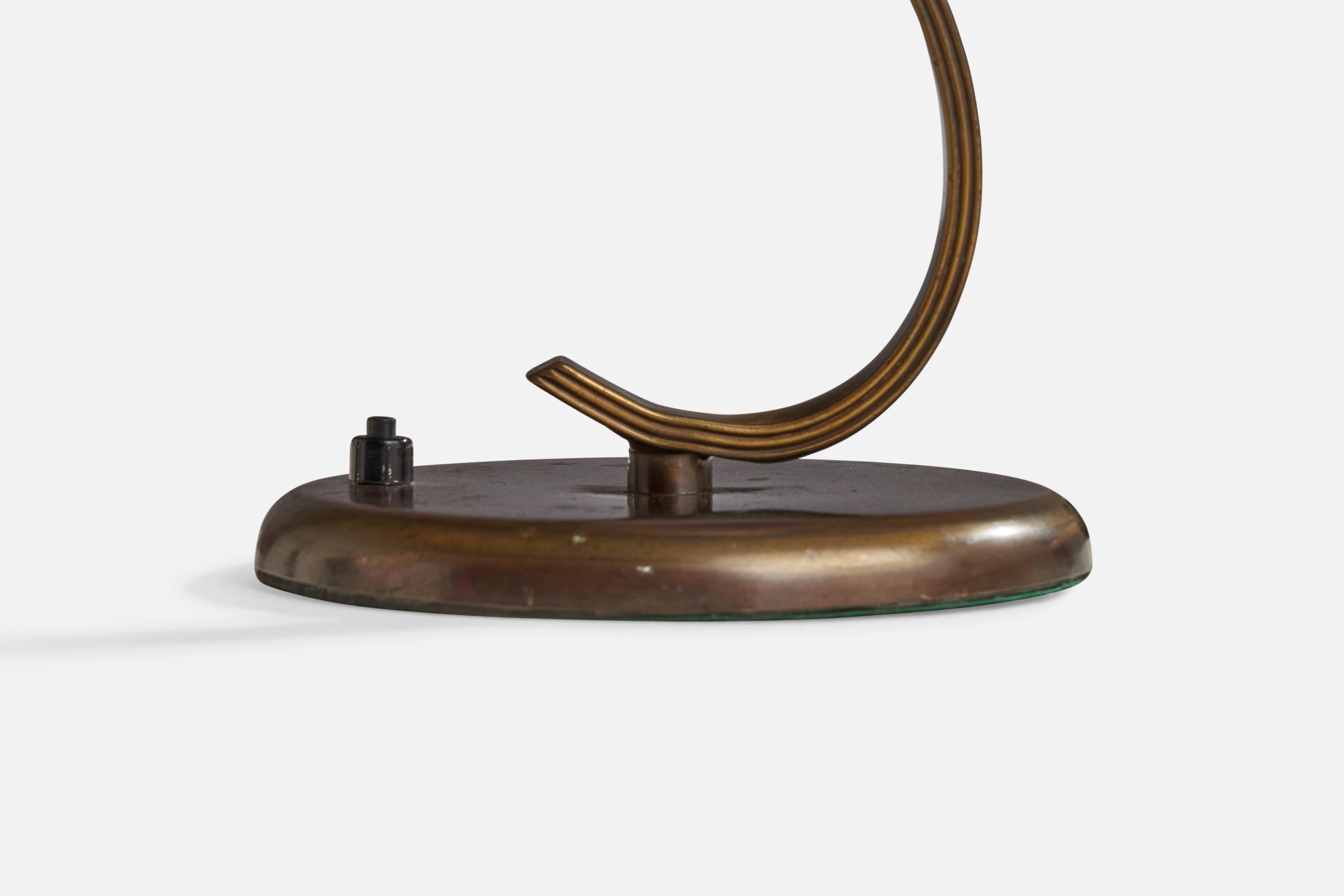 Danish Designer, Table Lamp, Brass, Fabric, Denmark, 1930s 1