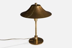 Designer danois, lampe de table, laiton, verre, Danemark, années 1950