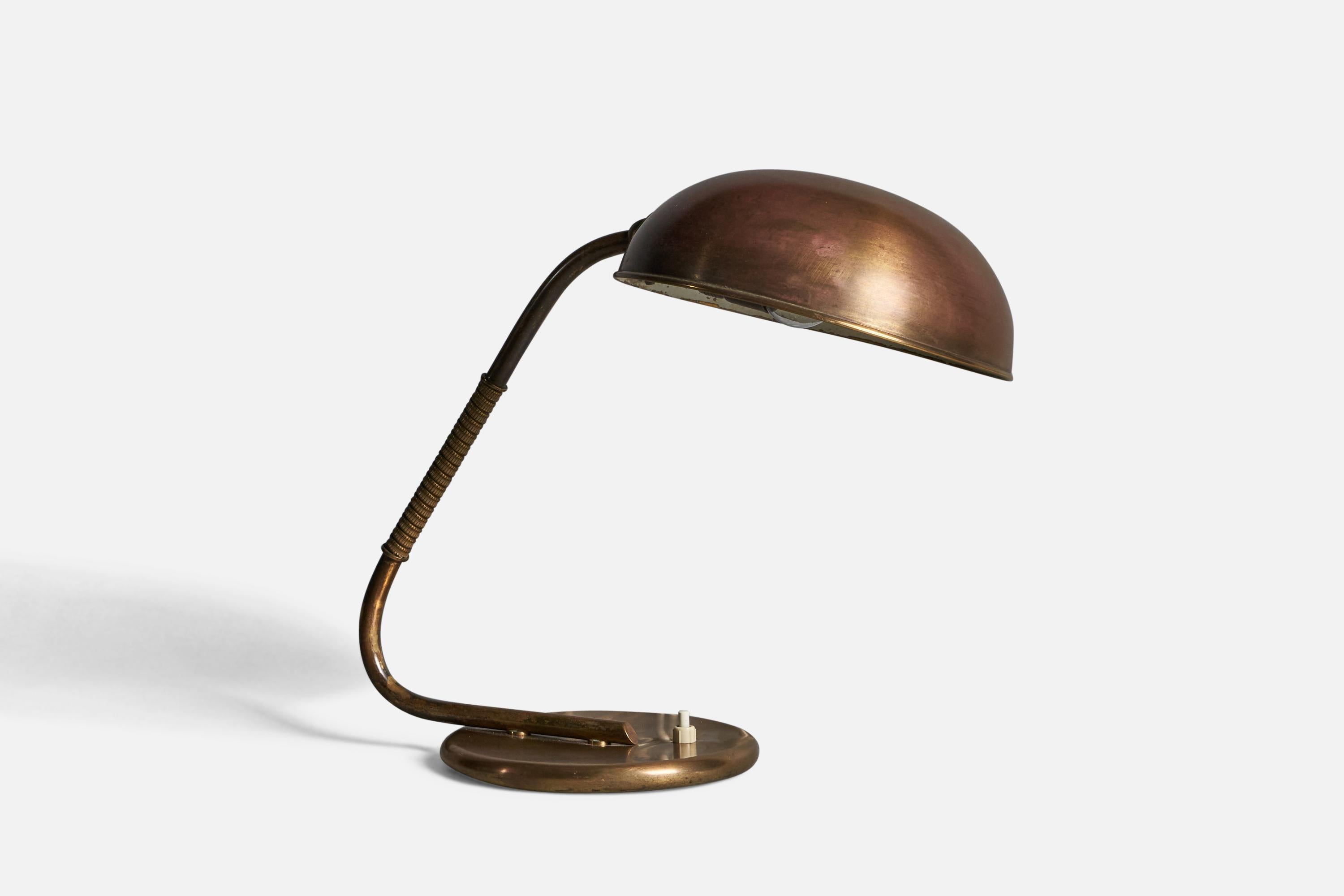 Mid-Century Modern Danish Designer, Table Lamp, Brass, Metal, Denmark, 1940s For Sale
