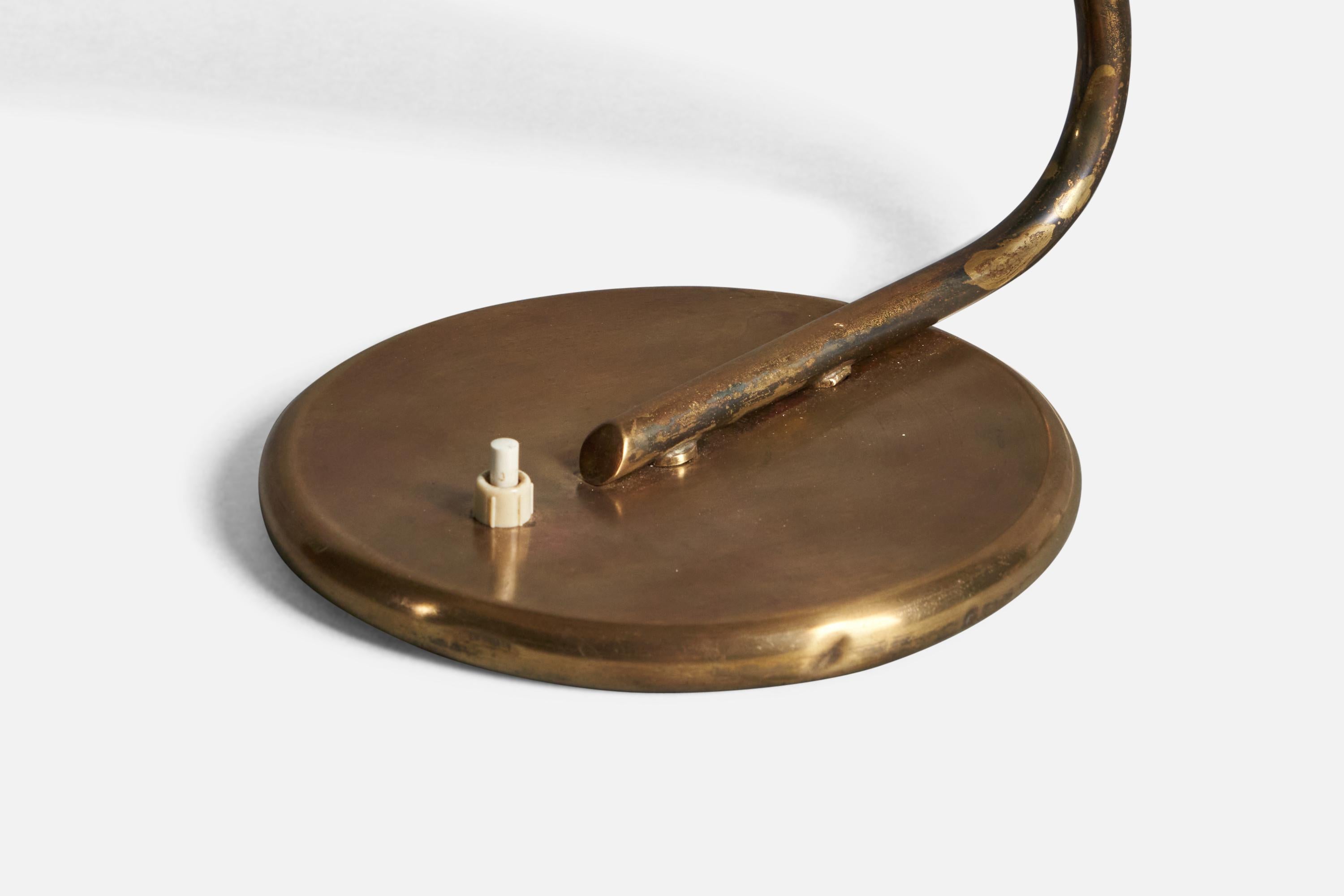 Danish Designer, Table Lamp, Brass, Metal, Denmark, 1940s For Sale 1