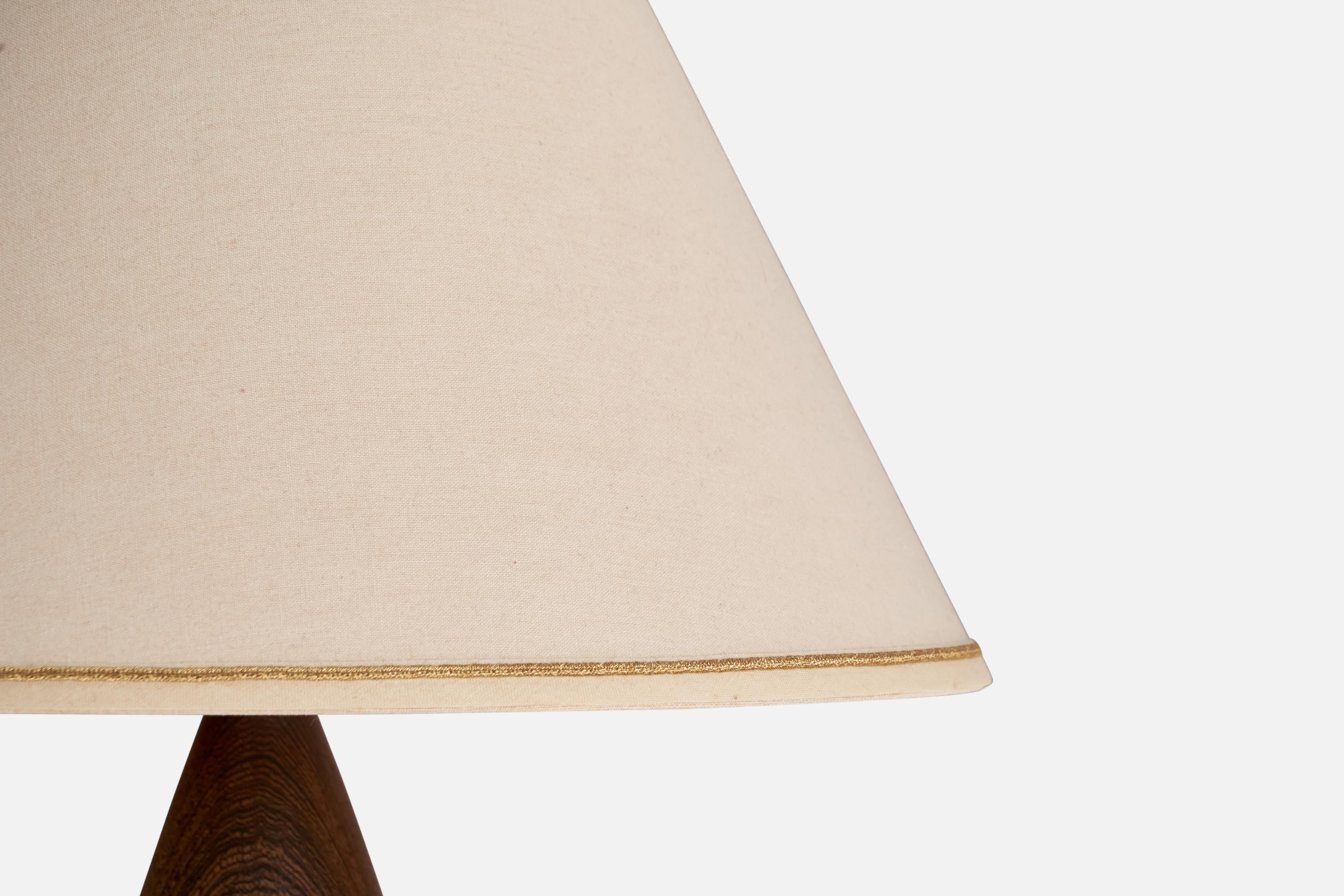 Danish Designer, Table Lamp, Fabric, Wenge, Denmark, 1950s In Good Condition For Sale In High Point, NC