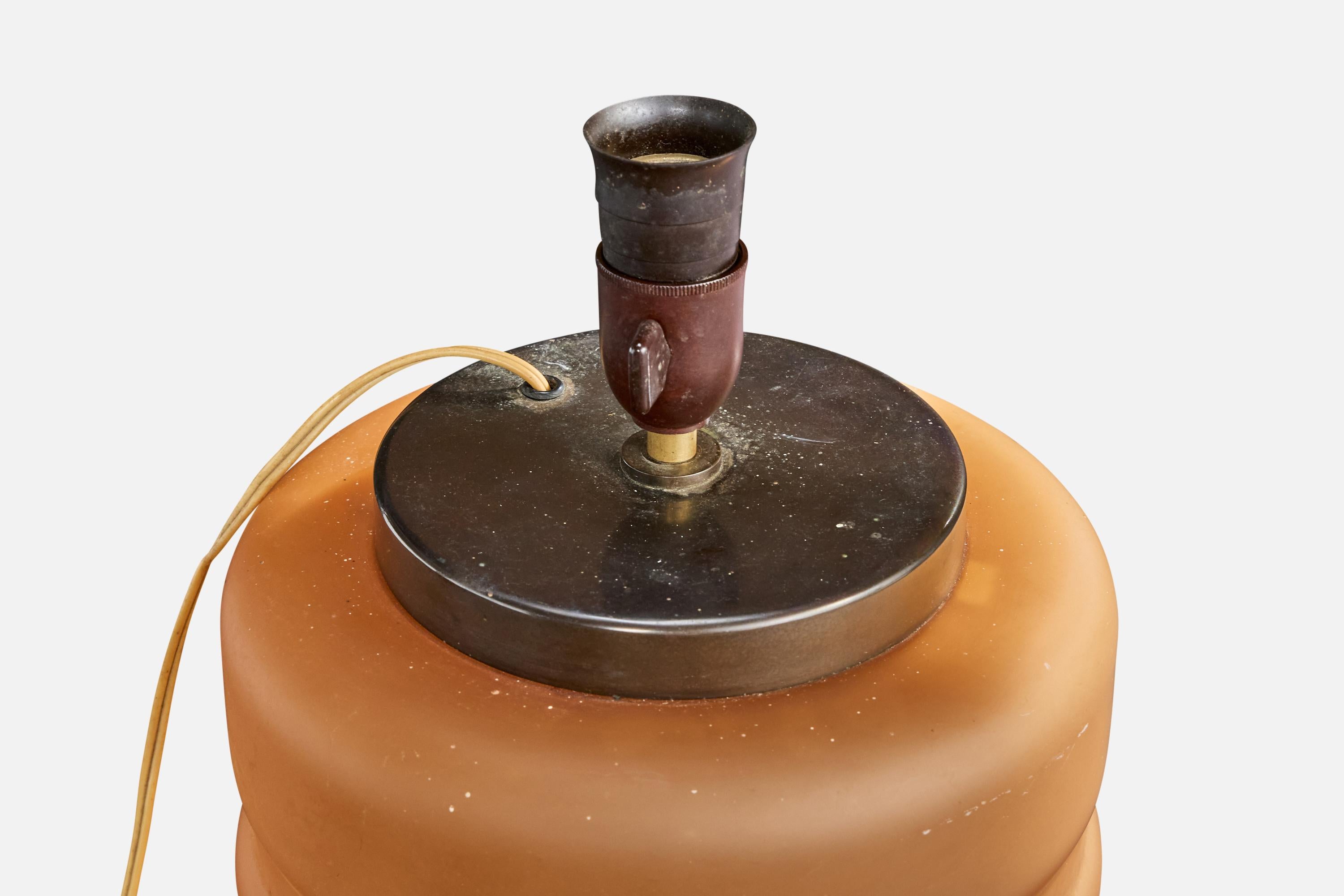 Danish Designer, Table Lamp, Glass, Brass, Denmark, 1930s In Good Condition For Sale In High Point, NC