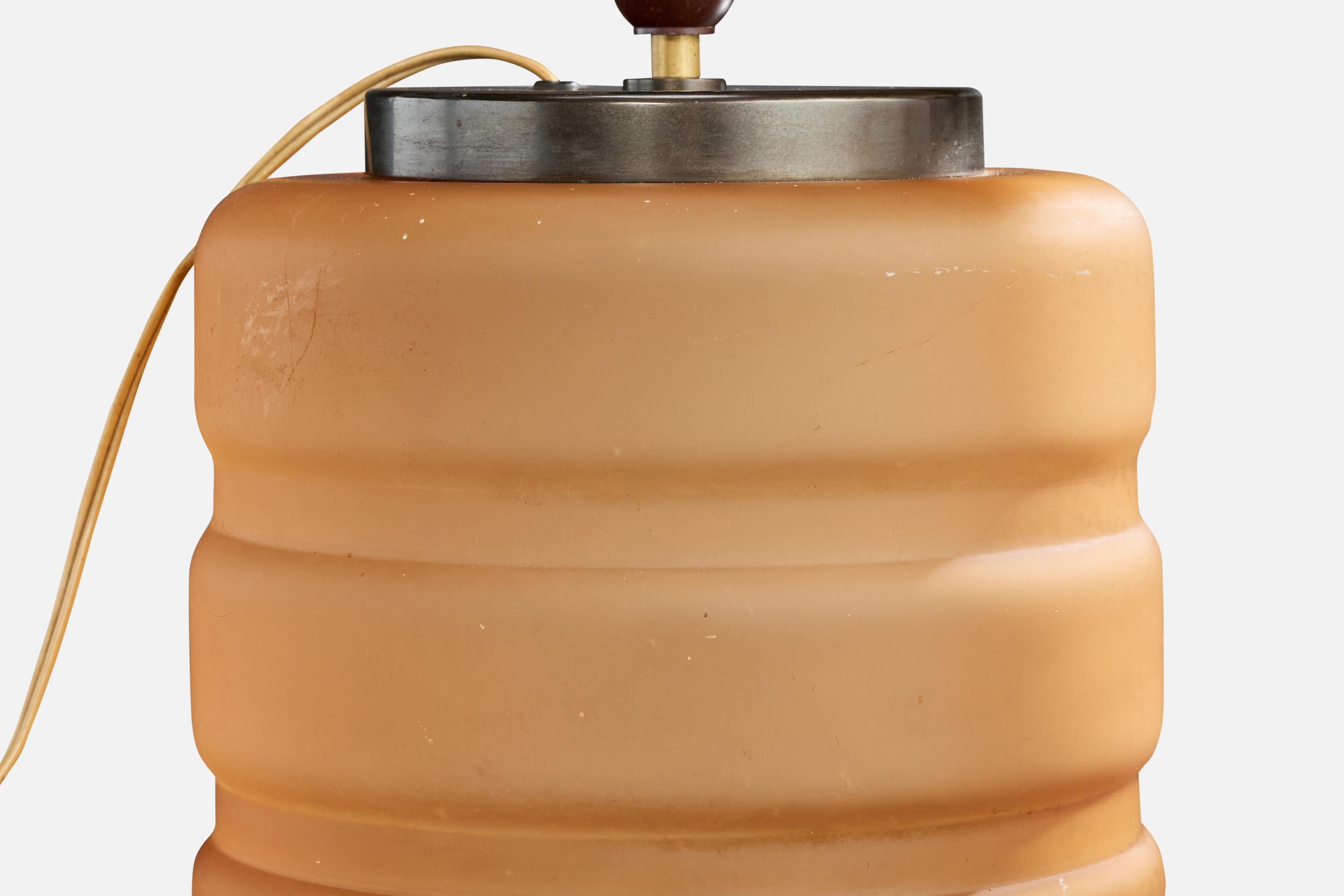 Danish Designer, Table Lamp, Glass, Brass, Denmark, 1930s For Sale 1