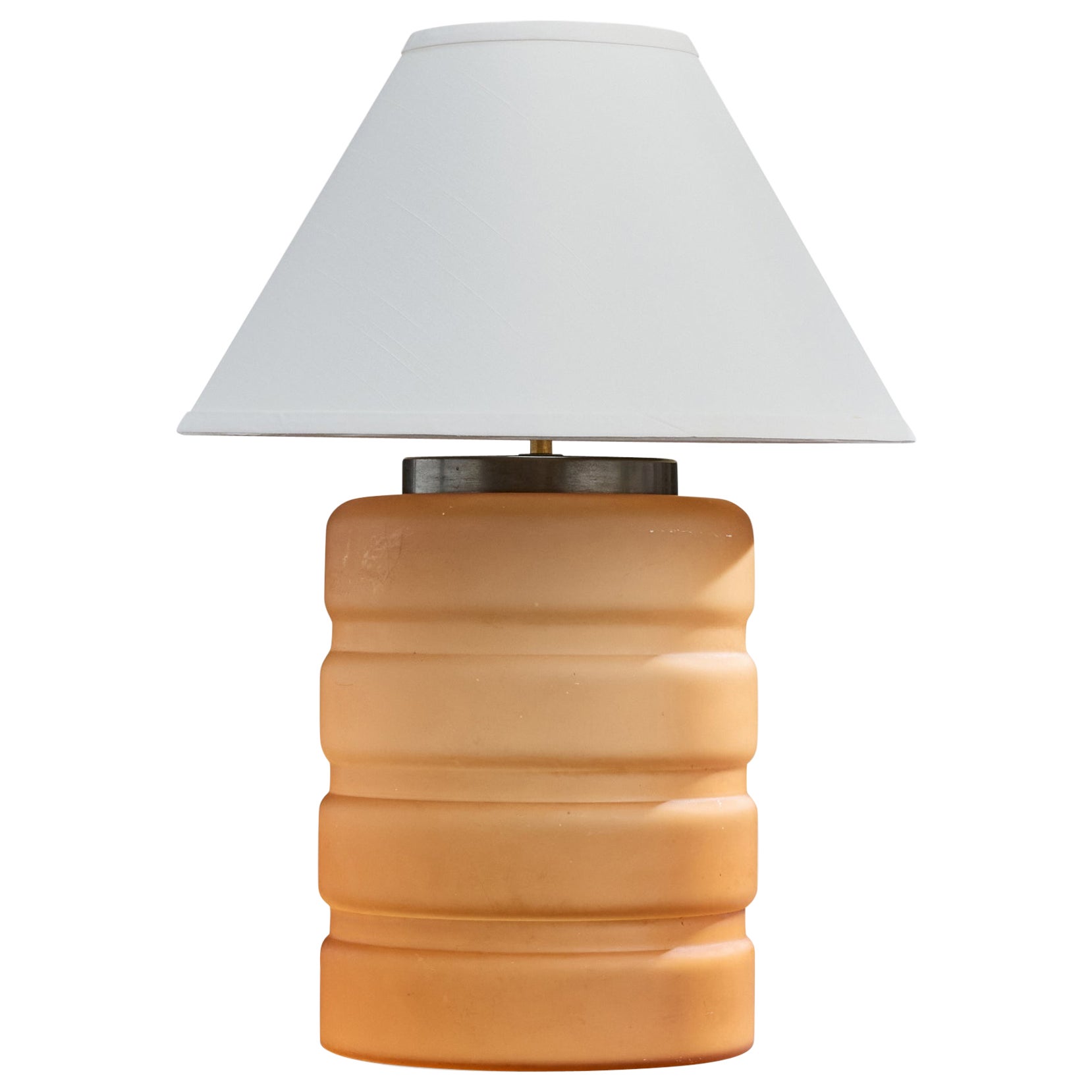 Danish Designer, Table Lamp, Glass, Brass, Denmark, 1930s For Sale