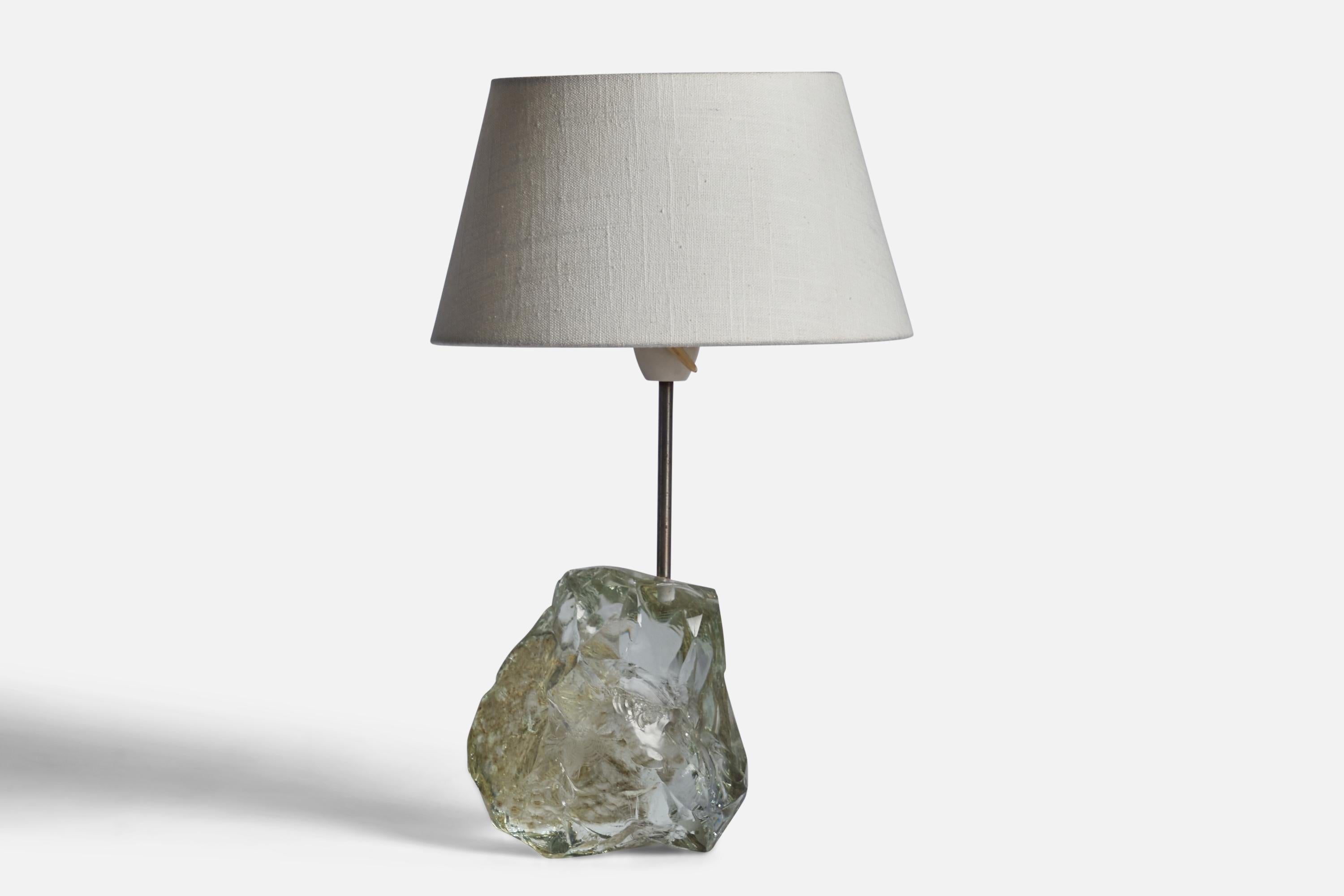 A glass and metal table lamp designed and produced in Denmark, 1960s.

Dimensions of Lamp (inches): 12.75