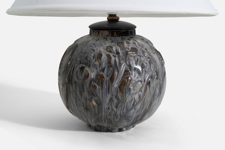 Danish Designer, Table Lamp, Glazed Stoneware, Brass, Denmark, 1940s For Sale 1