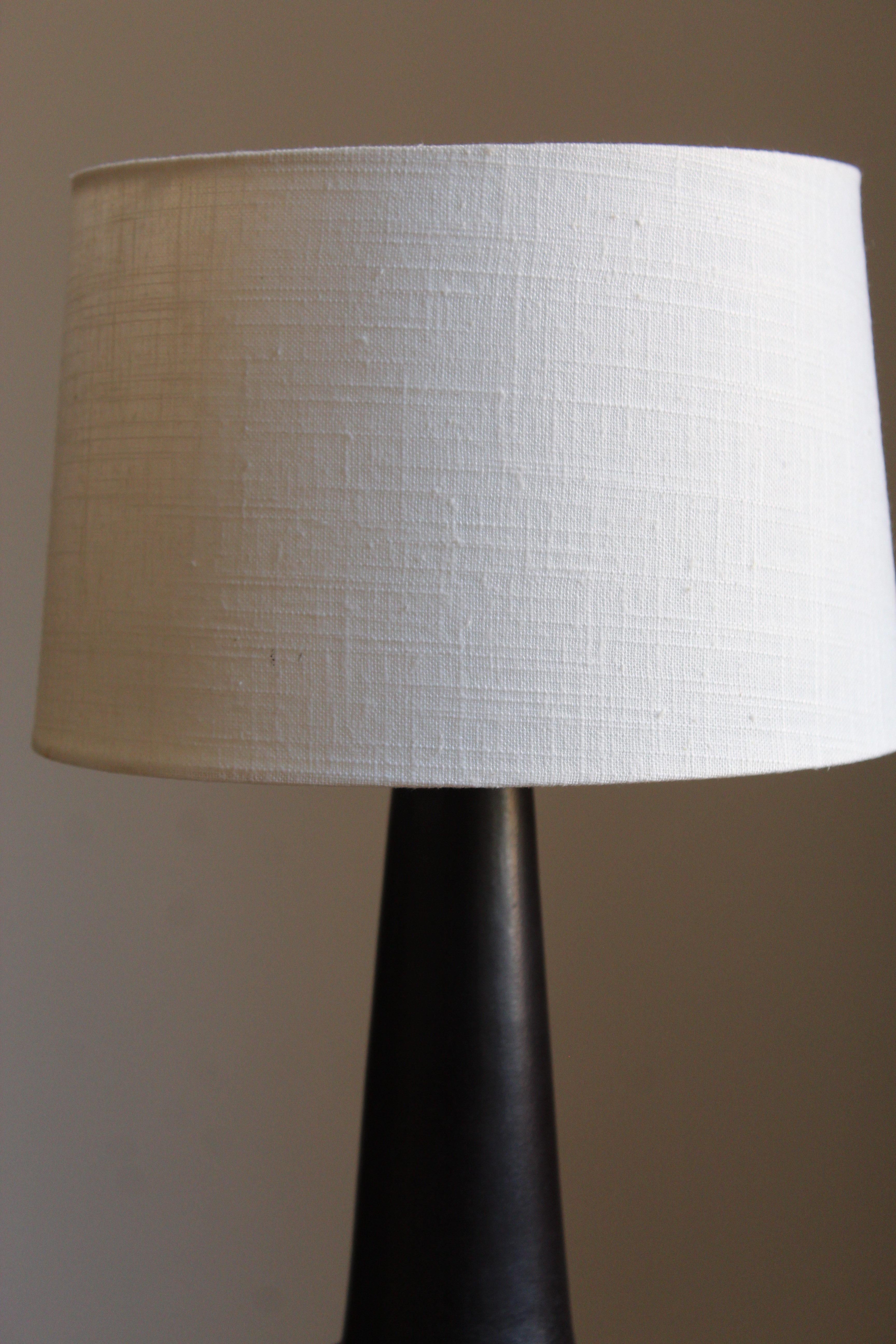 Mid-Century Modern Danish Designer, Table Lamp, Glazed Stoneware, Linen, Denmark, 1960s