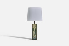 Danish Designer, Table Lamp, Green Glazed Stoneware, Metal, Denmark, 1950s