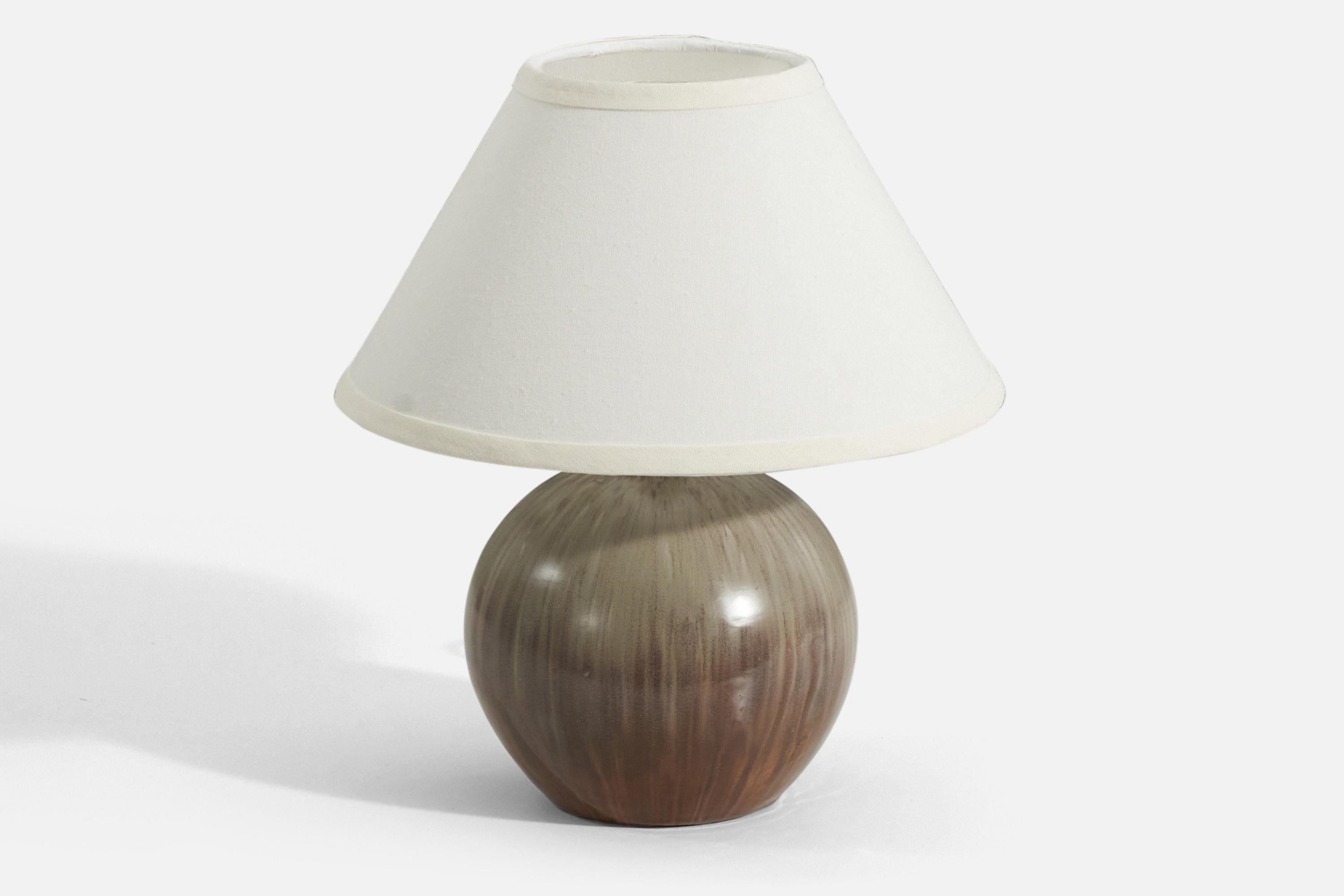 Scandinavian Modern Danish Designer, Table Lamp, Grey and Brown-Glazed Stoneware, Denmark, 1940s For Sale