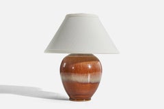 Danish Designer, Table Lamp, Orange Glazed Stoneware, Denmark, 1960s