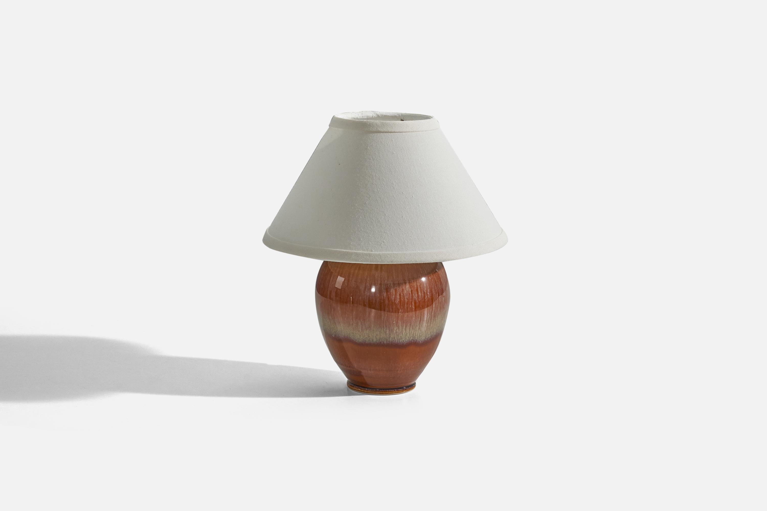 Mid-Century Modern Danish Designer, Table Lamp, Orange Glazed Stoneware, Denmark, 1960s For Sale