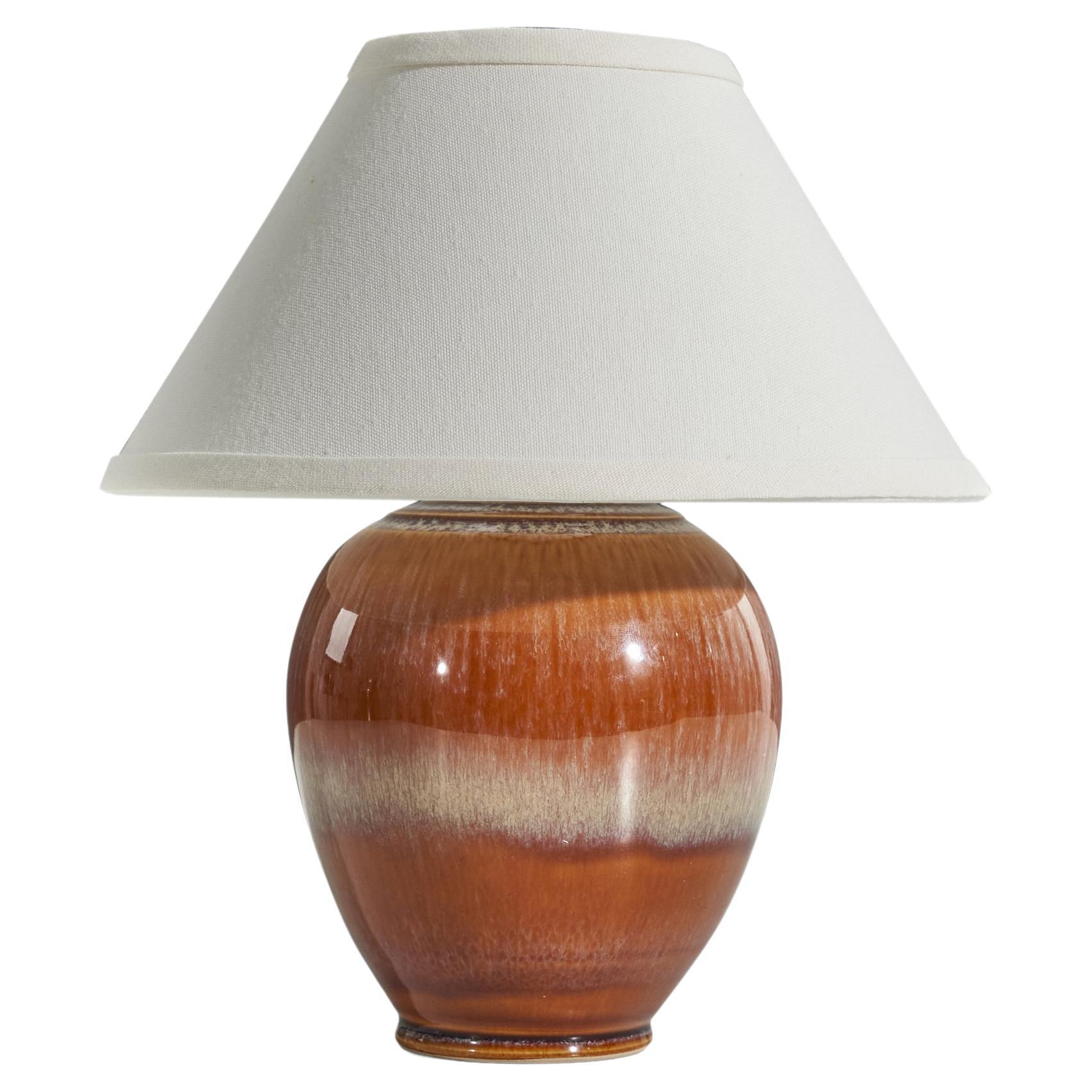 Danish Designer, Table Lamp, Orange Glazed Stoneware, Denmark, 1960s