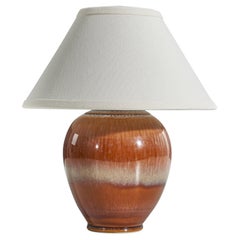 Dänische dänische Designerin, Tischlampe, orange glasiertes Steingut, Dänemark, 1960er Jahre