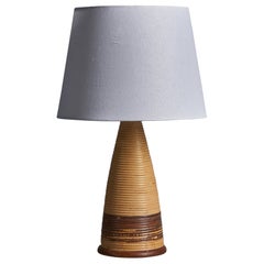 Dänische Designerin, Tischlampe, Rattan, Teakholz, Dänemark, 1950er Jahre