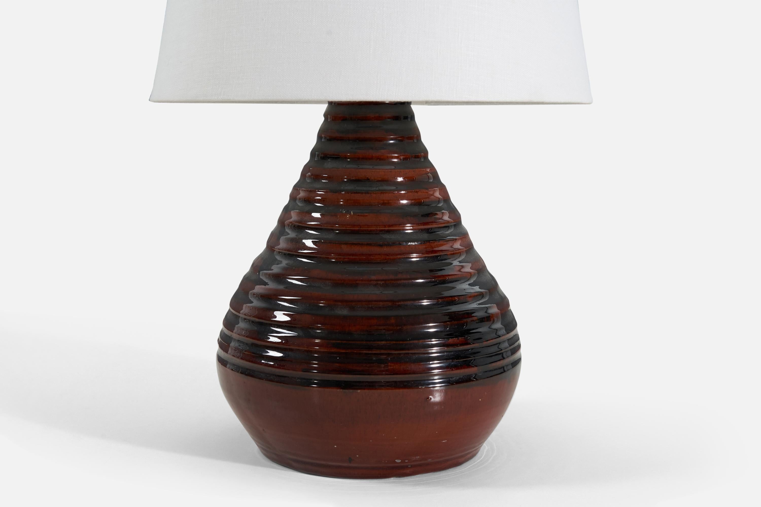 Mid-20th Century Danish Designer, Table Lamp, Red and Black-Glazed Stoneware, Denmark, 1960s For Sale