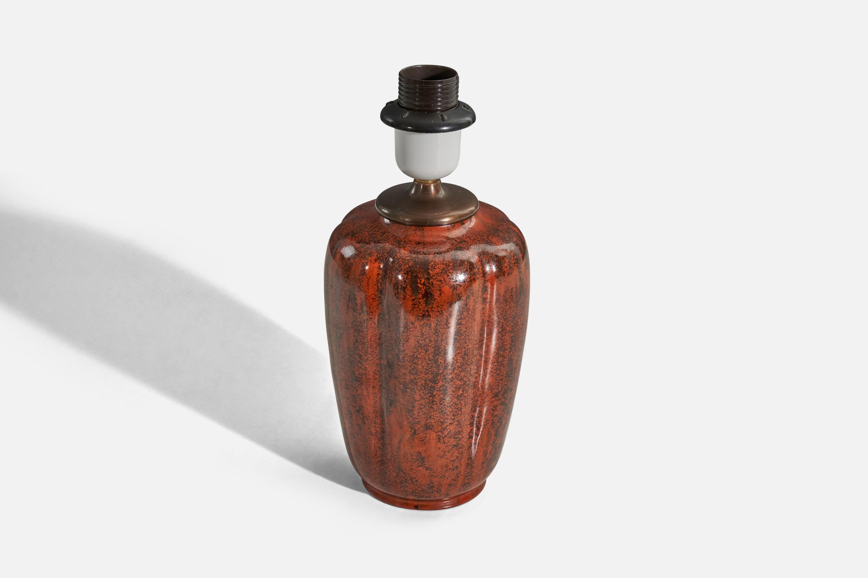 Mid-20th Century Danish Designer, Table Lamp, Red-Glazed Ceramic, Denmark, 1940s