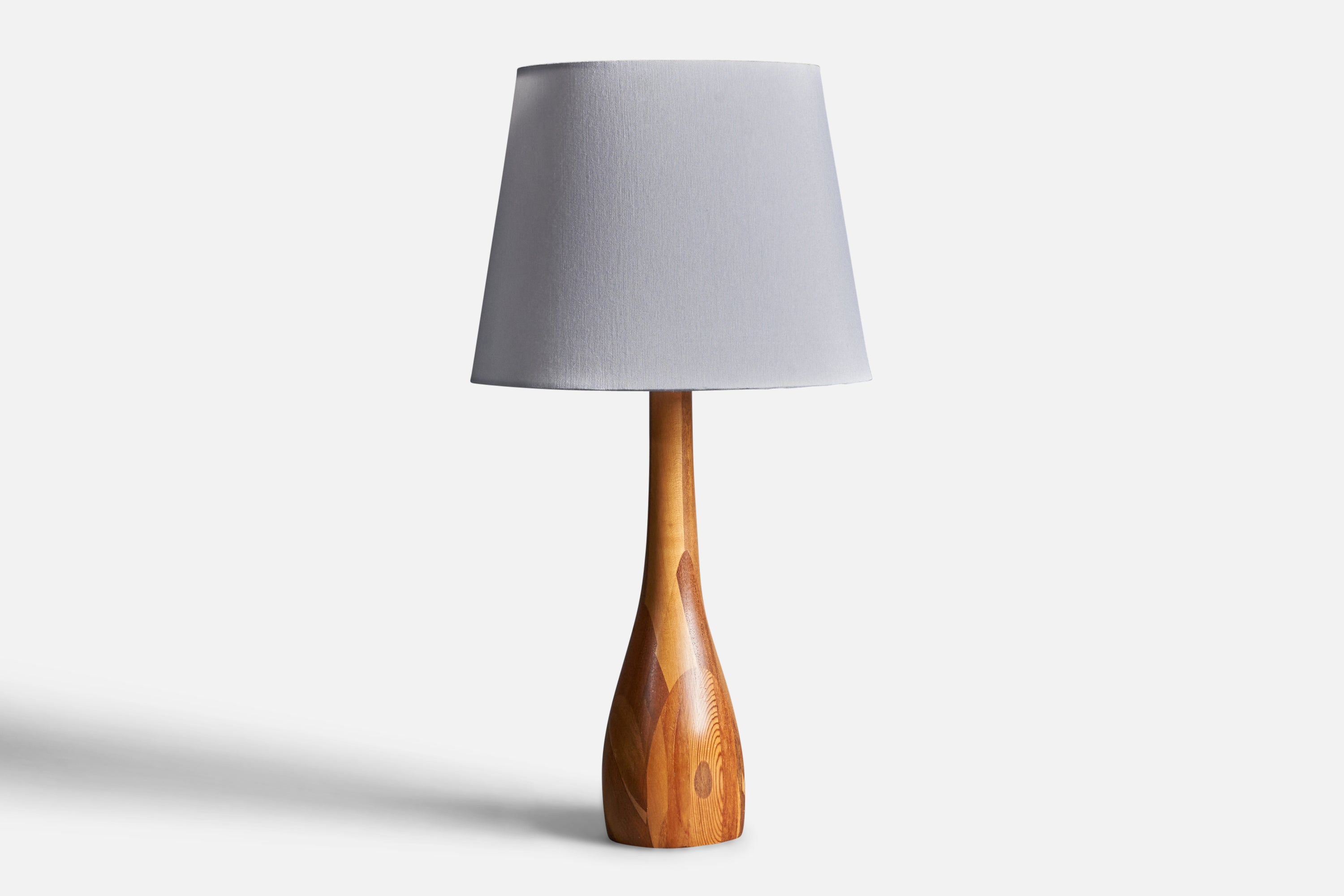 Danish Designer, Table Lamp, Solid Joined Woods, Linen, Denmark, 1950s For Sale