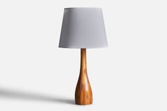 Vintage Danish Designer, Table Lamp, Solid Joined Woods, Linen, Denmark, 1950s