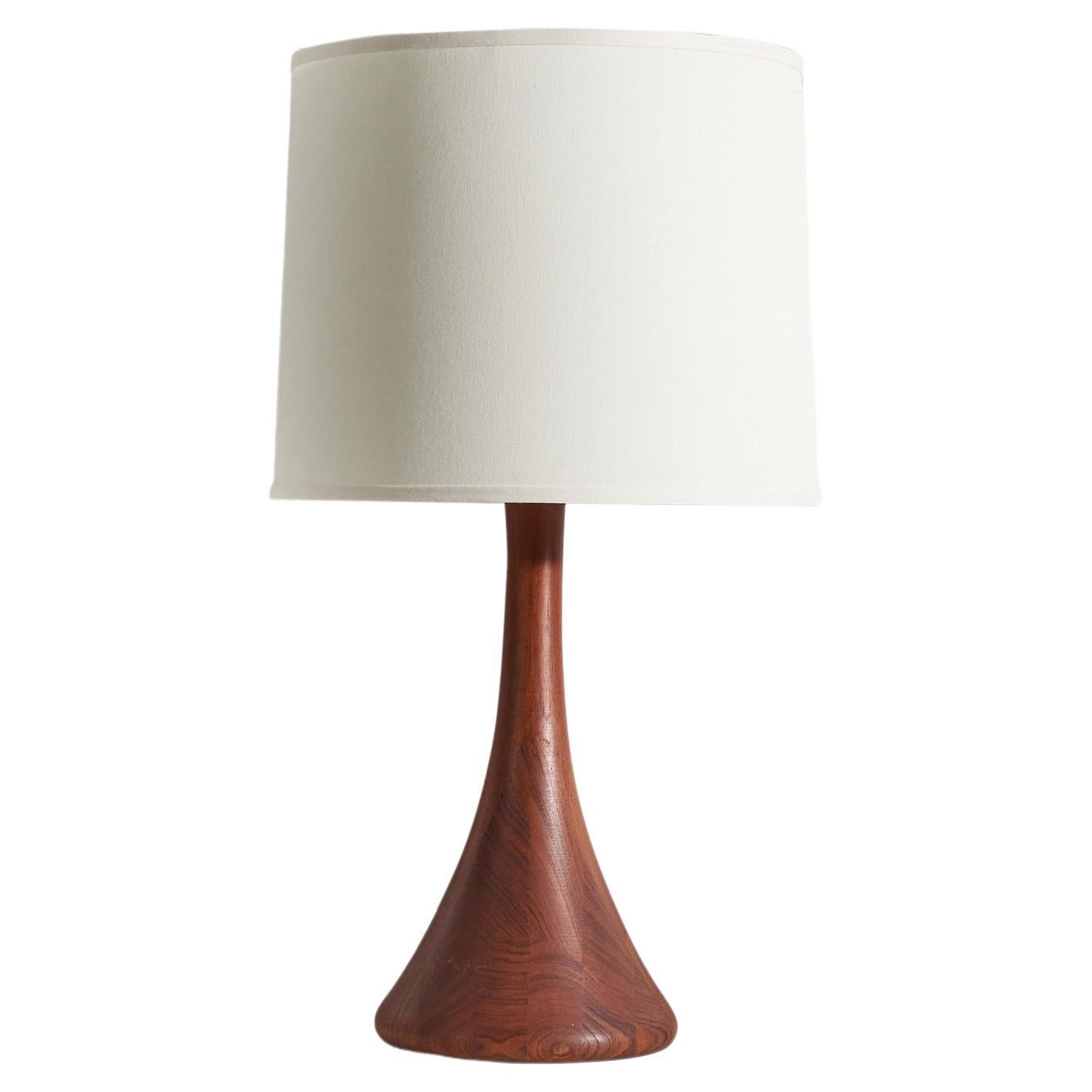 Danish Designer, Table Lamp, Solid Teak, Denmark, 1950s For Sale