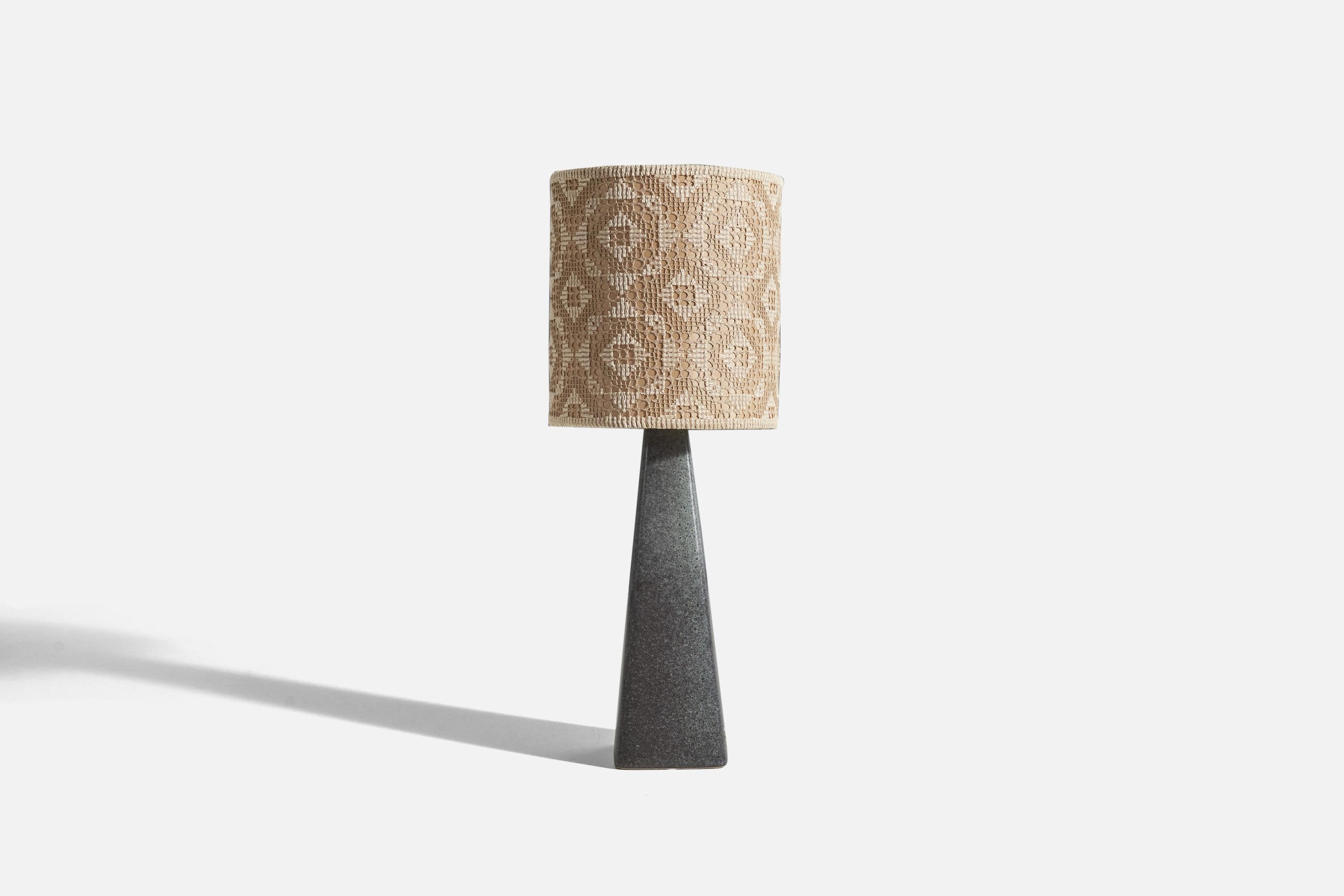 Mid-Century Modern Danish Designer, Table Lamp, Stoneware, Embroidered Fabric, Denmark, 1960s For Sale
