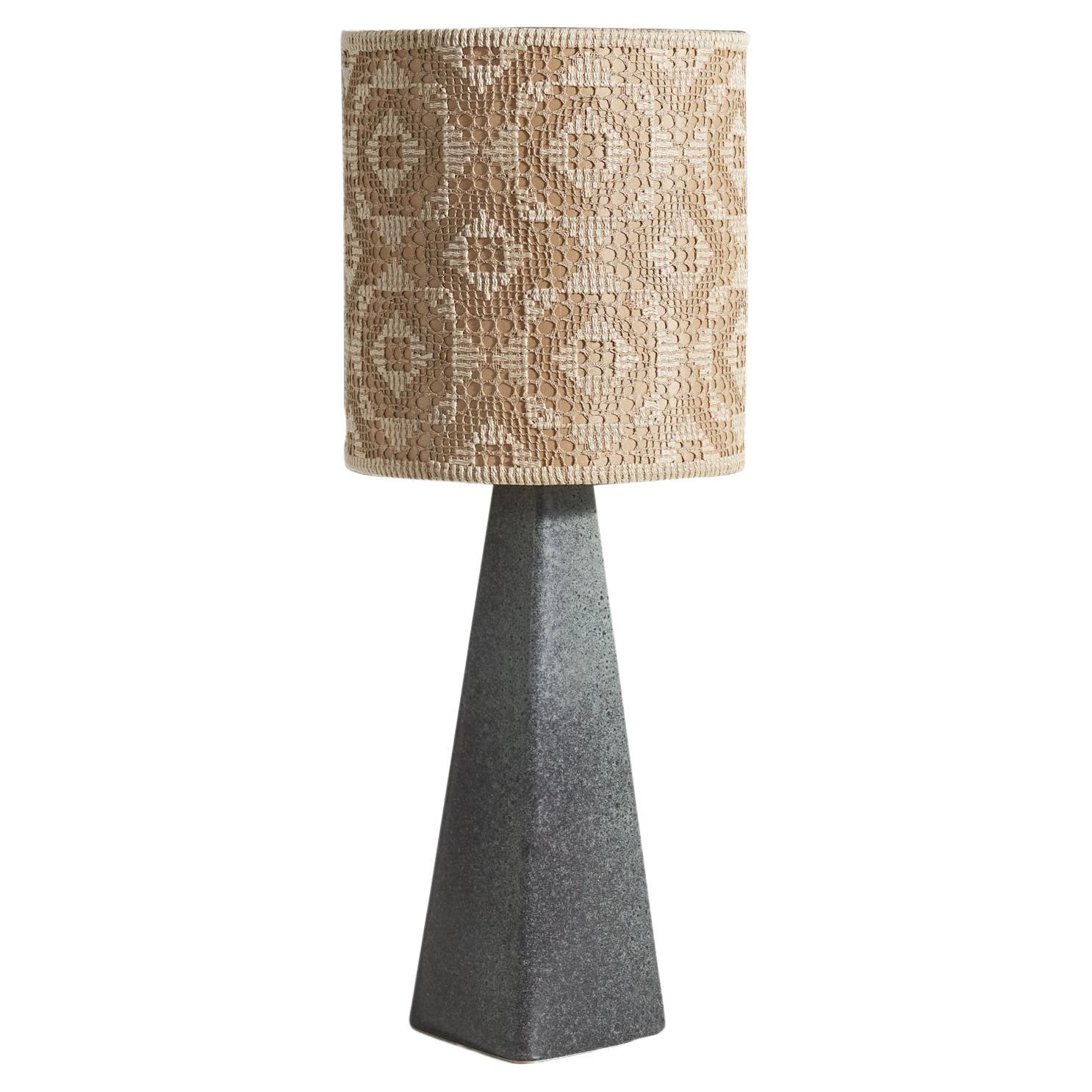 Danish Designer, Table Lamp, Stoneware, Embroidered Fabric, Denmark, 1960s For Sale