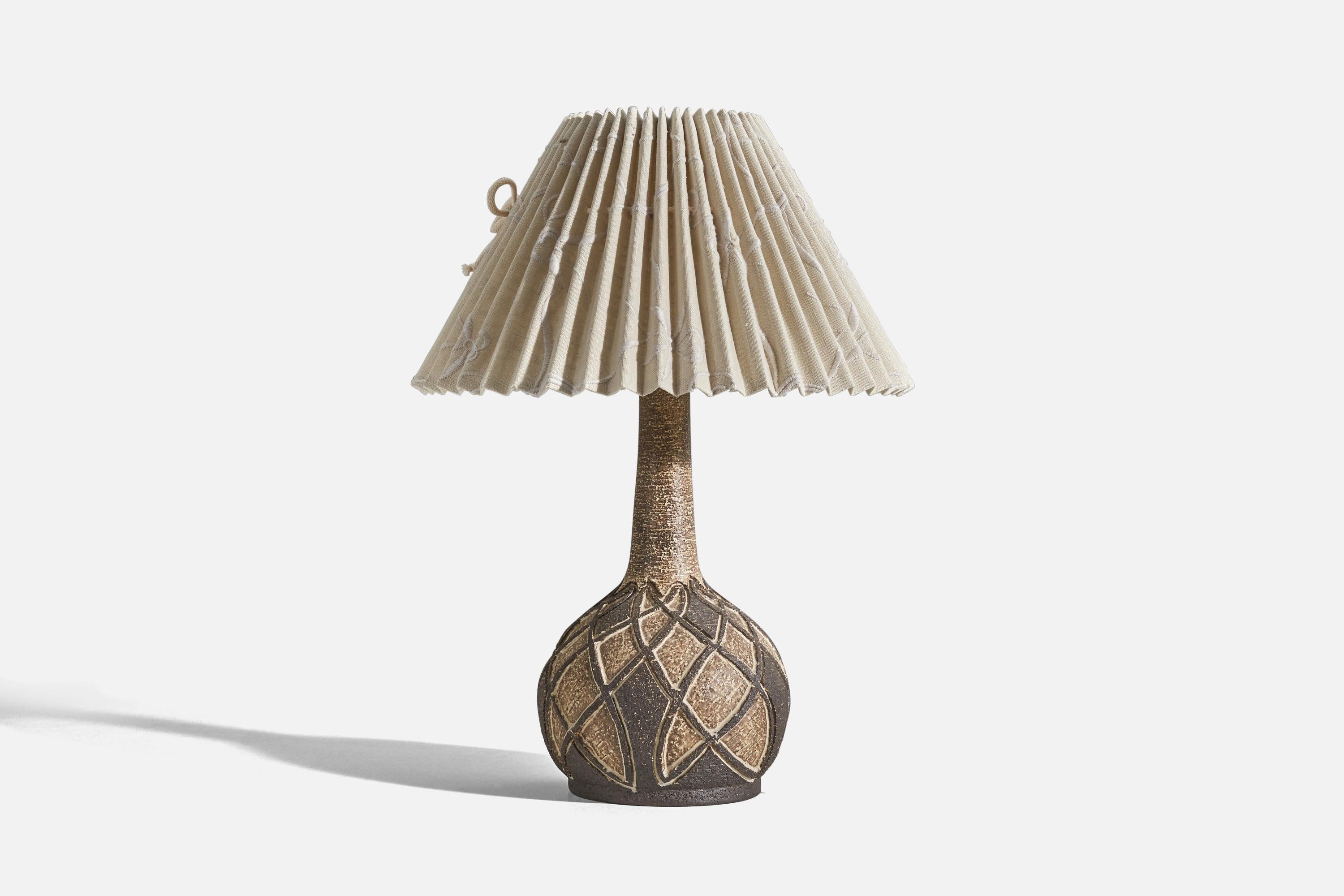 Mid-Century Modern Danish Designer, Table Lamp, Stoneware, Fabric, Denmark, 1960s For Sale