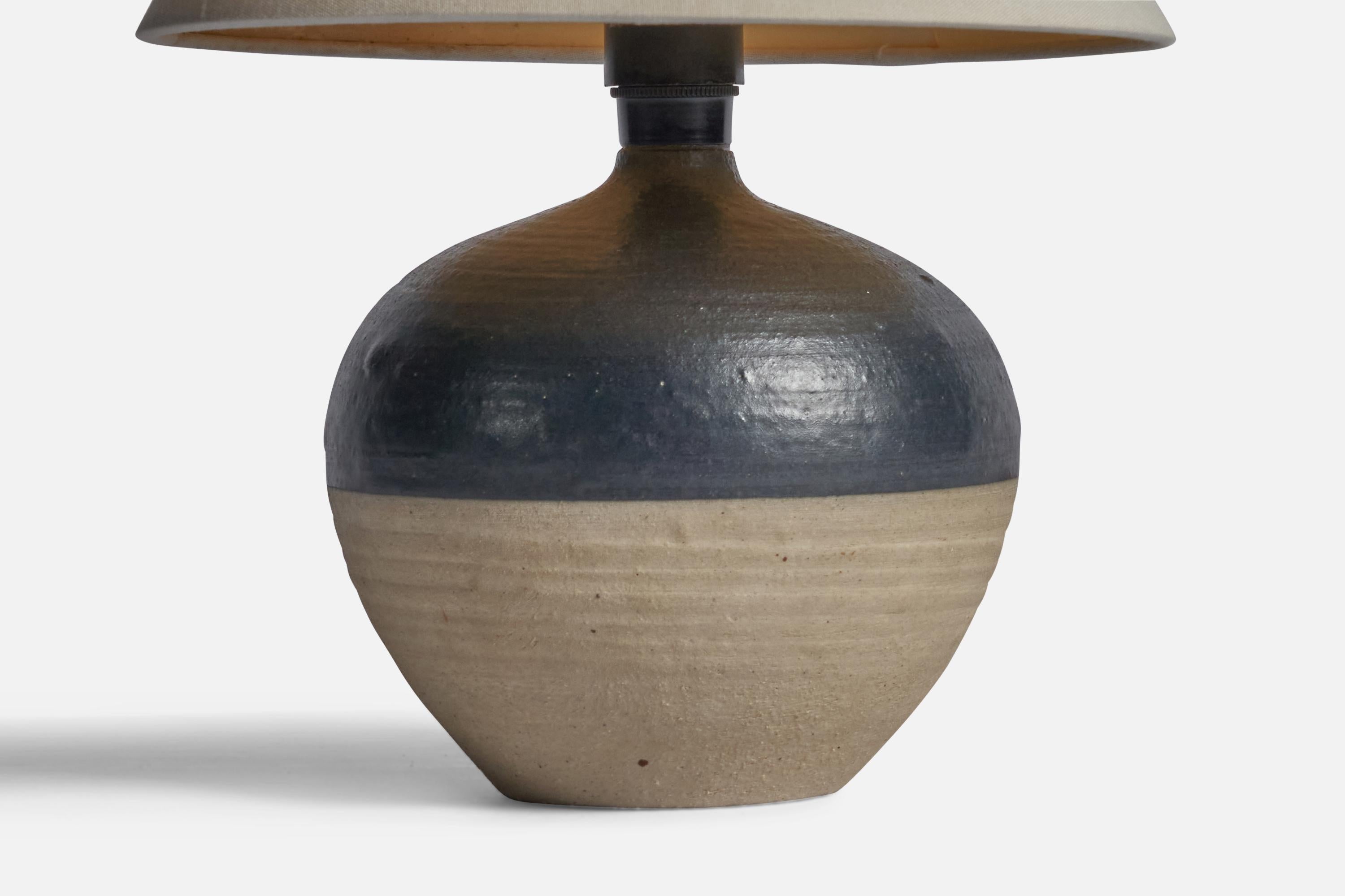 Mid-Century Modern Danish Designer, Table Lamp, Stoneware, Fabric Denmark, 1960s For Sale