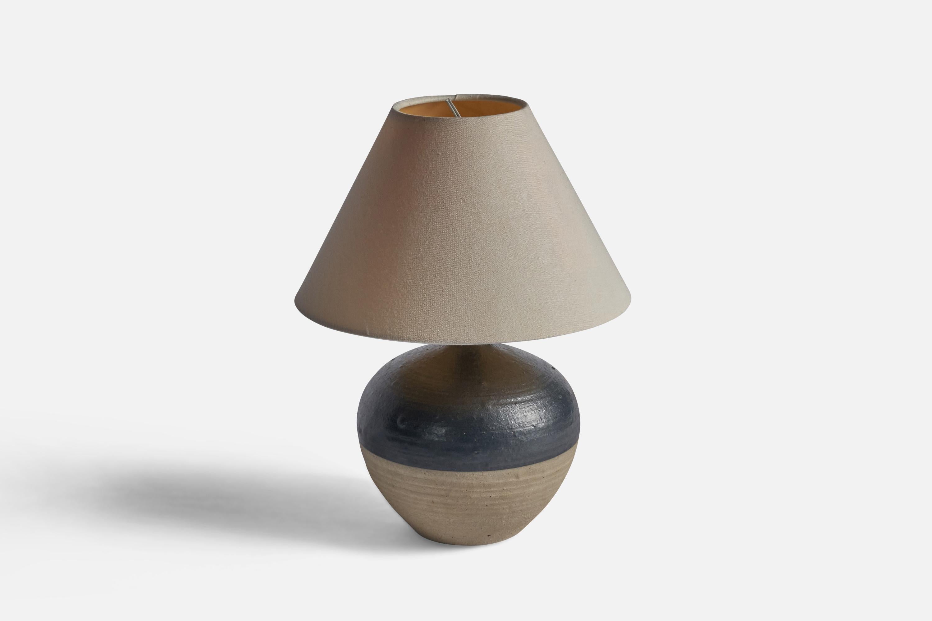 Mid-20th Century Danish Designer, Table Lamp, Stoneware, Fabric Denmark, 1960s For Sale