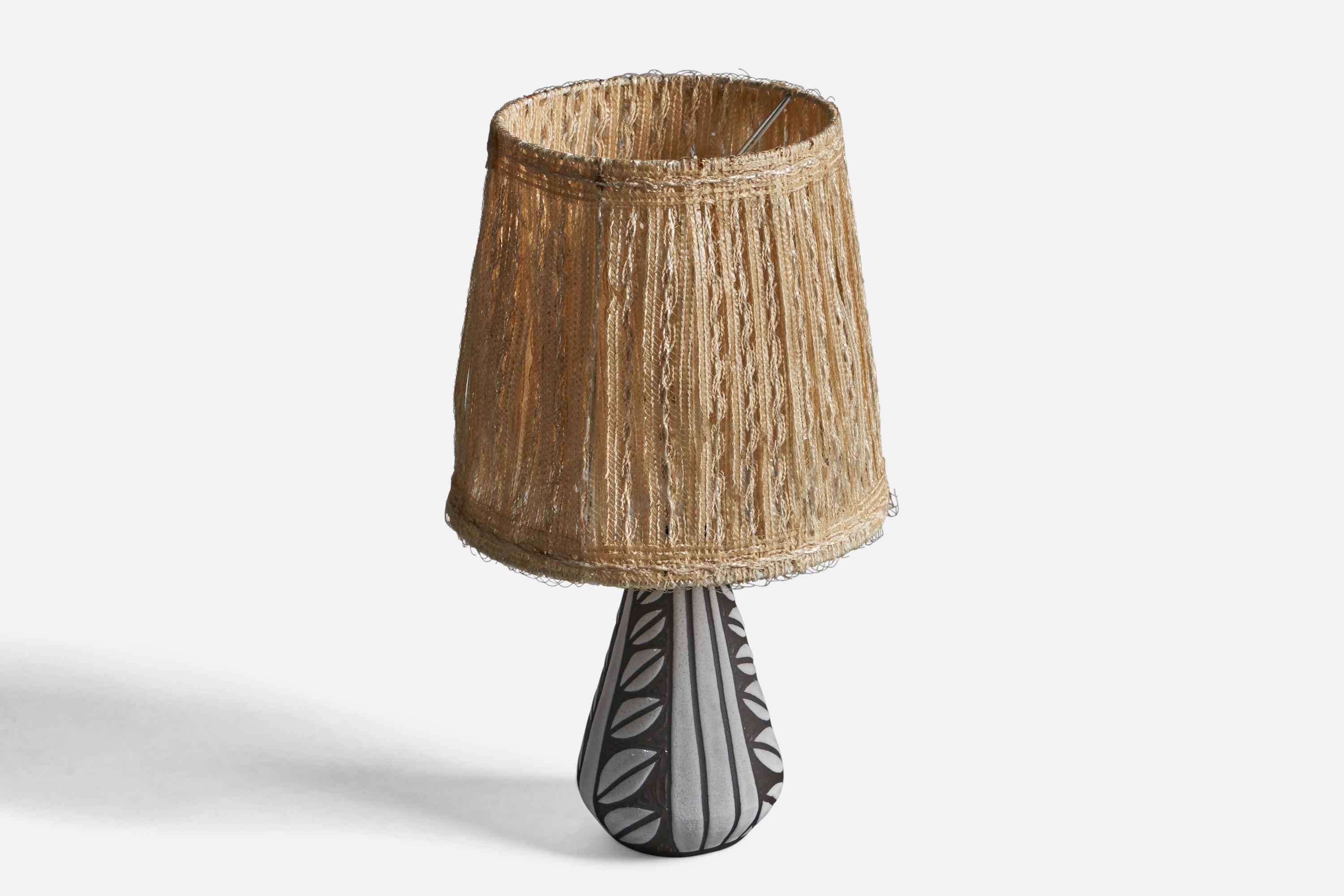Mid-20th Century Danish Designer, Table Lamp, Stoneware, Fabric, Denmark, 1960s For Sale