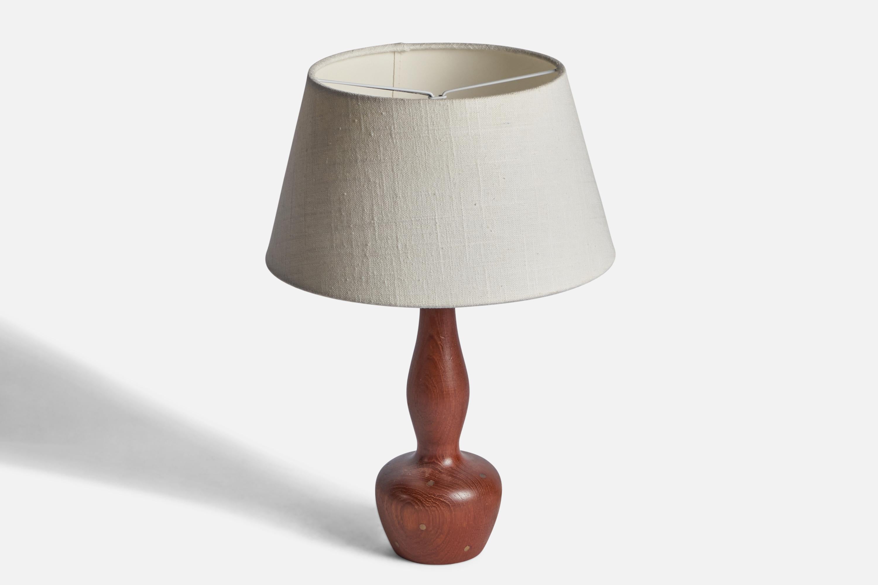 Mid-Century Modern Danish Designer, Table Lamp, Teak, Brass, Denmark, 1950s For Sale