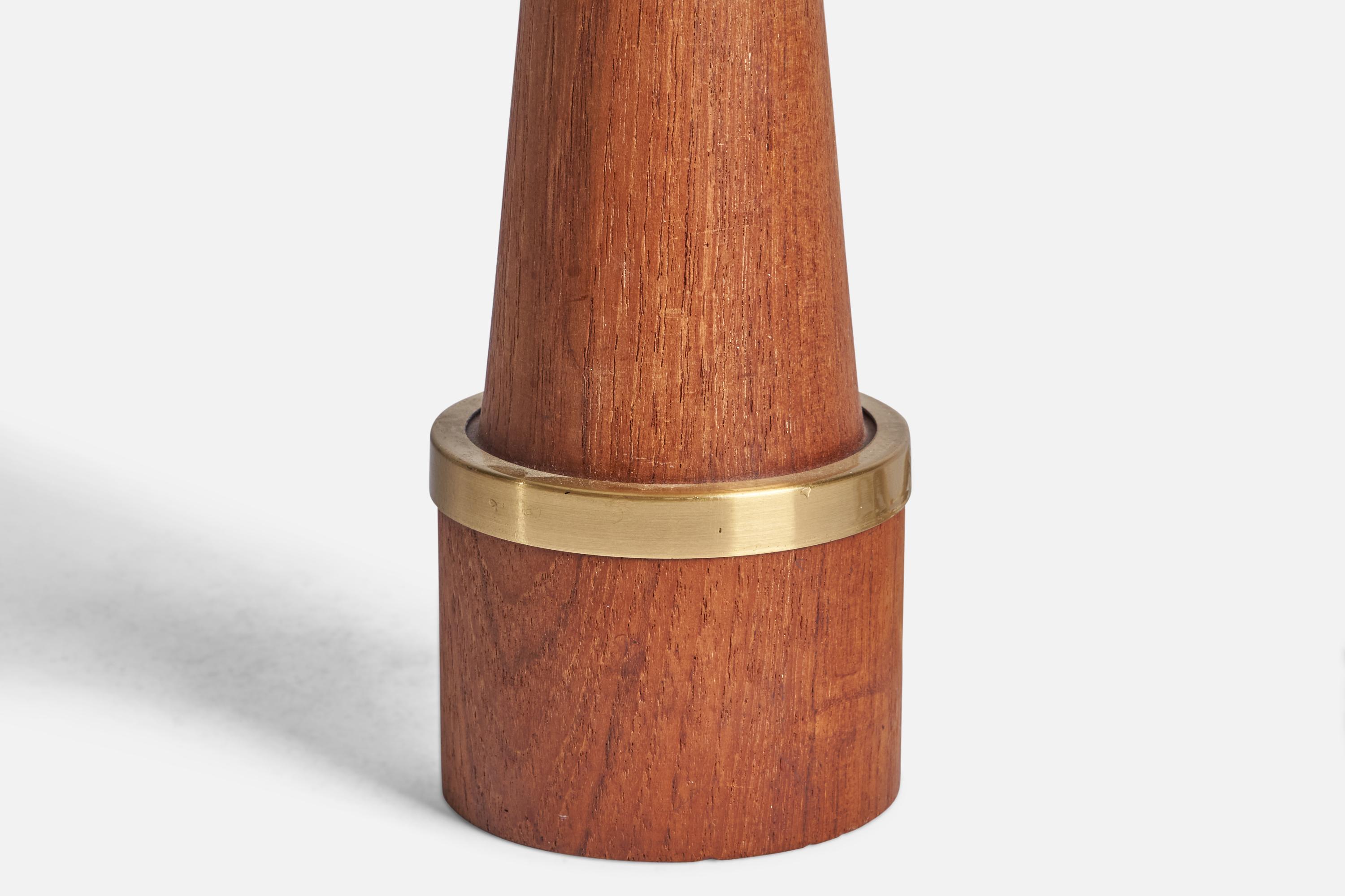 Mid-20th Century Danish Designer, Table Lamp, Teak, Brass, Denmark, 1950s For Sale