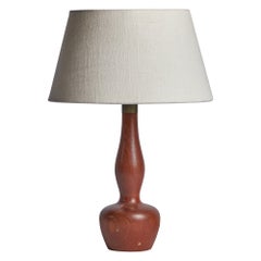 Danish Designer, Table Lamp, Teak, Brass, Denmark, 1950s