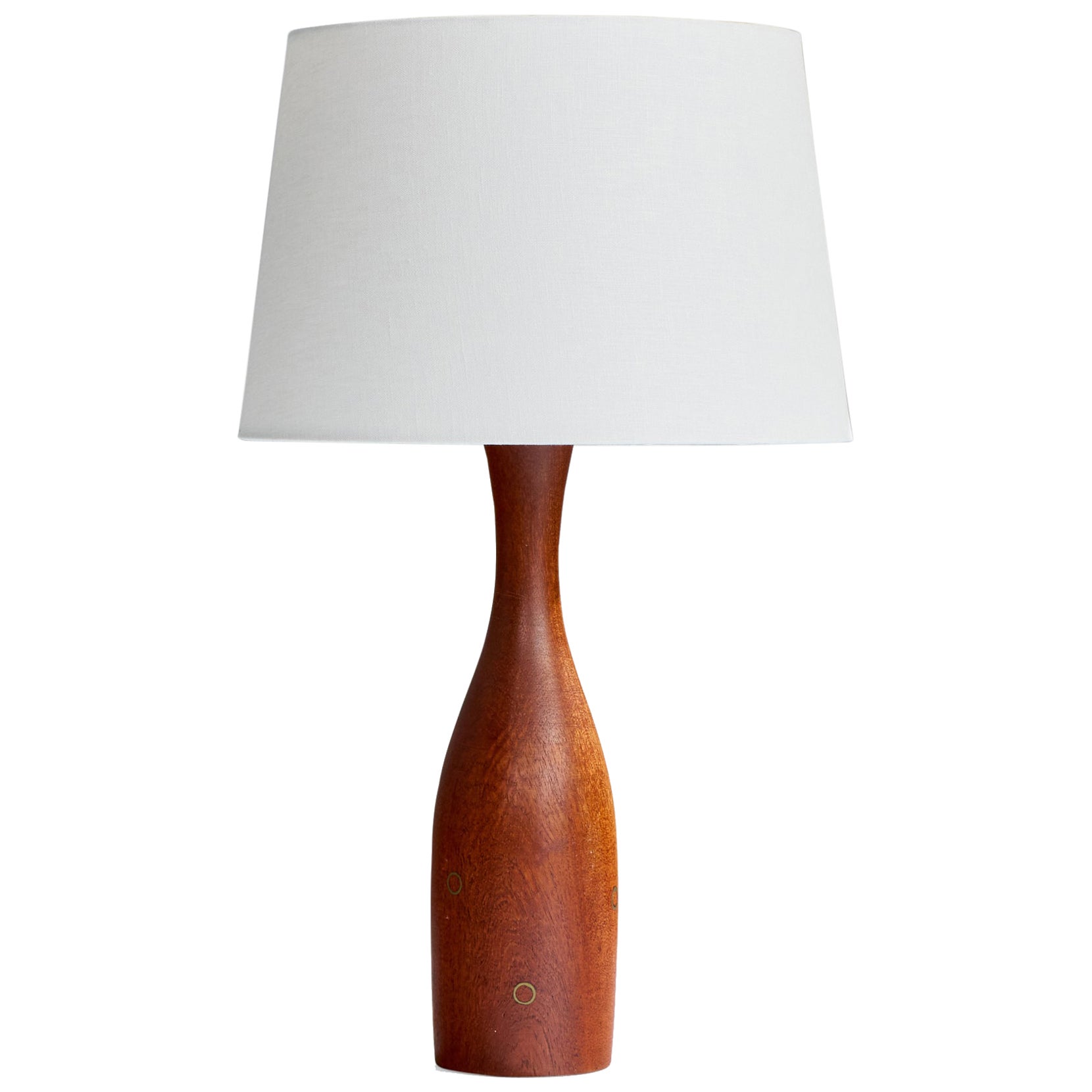 Lampada da tavolo di design danese, teak, ottone, Danimarca, anni '50