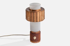 Danish Designer, Table Lamp, Teak, Copper, Glass, Denmark, 1950s