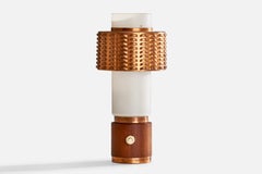 Danish Designer, Table Lamp, Teak, Copper, Glass, Denmark, 1950s