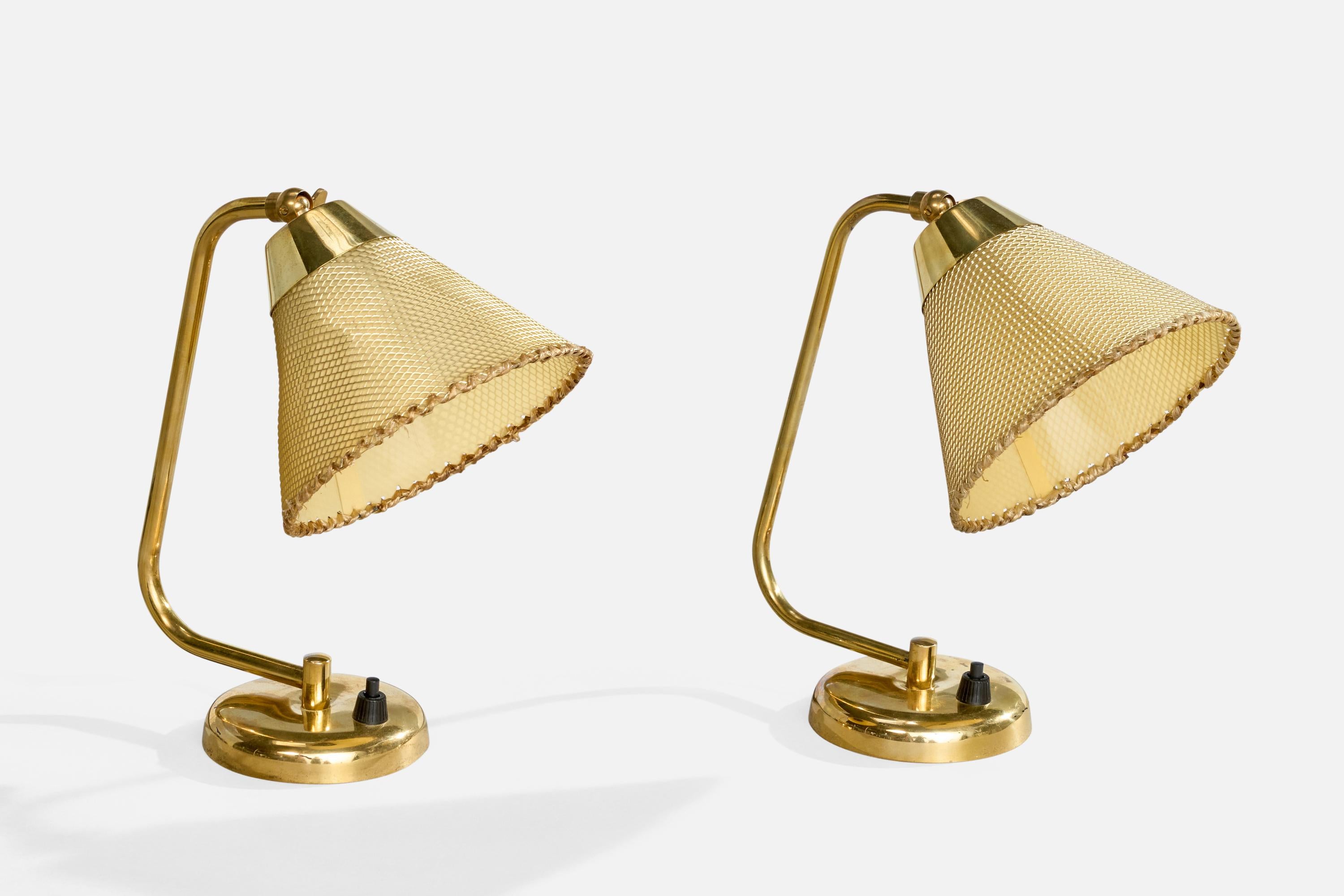 Danois Designer danois, lampes de table, laiton, parchemin, Danemark, années 1950 en vente